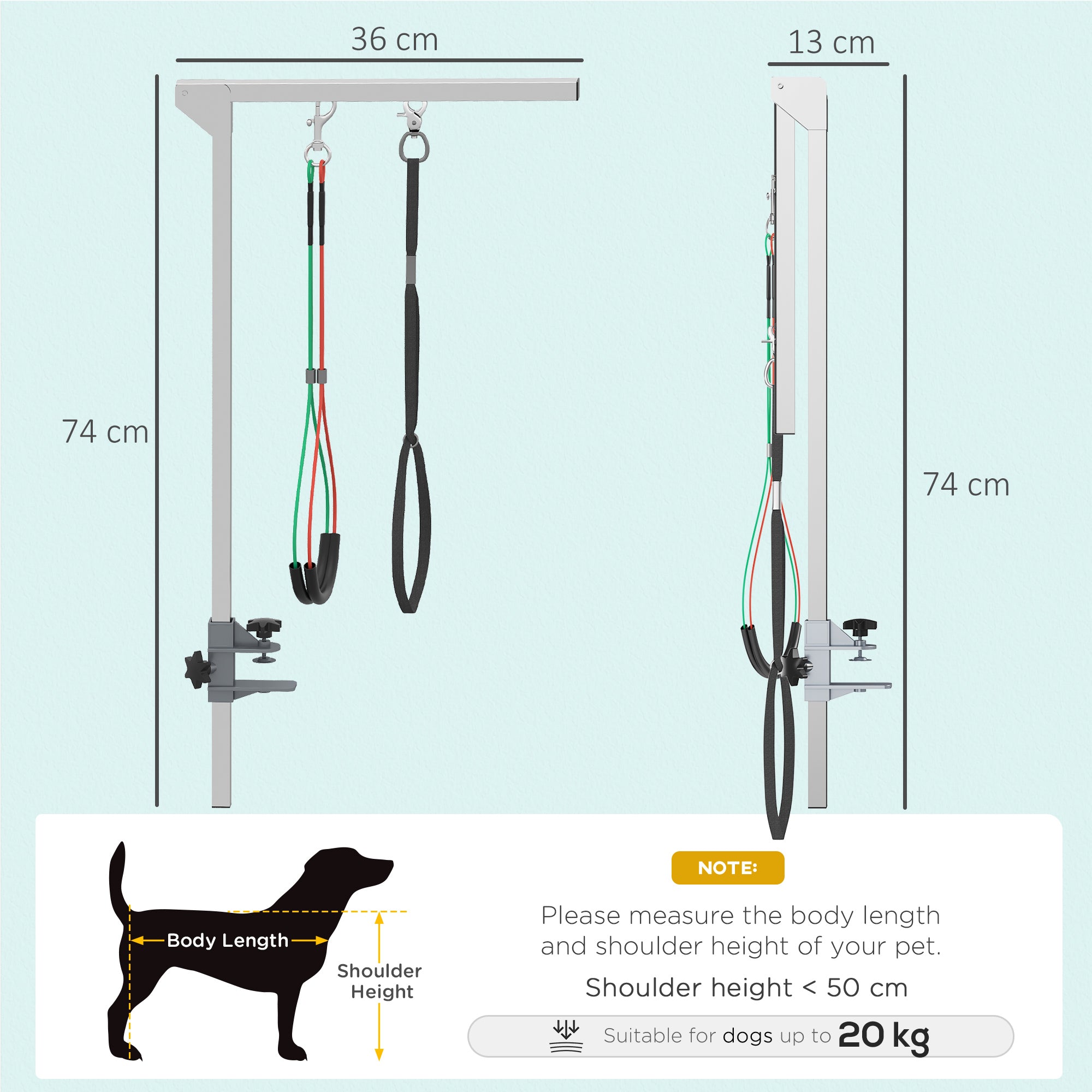 pawhut-bras-de-toilettage-pliable-noir-76-cm-avec-pince-pour-petits-et-moyens-ch image 5