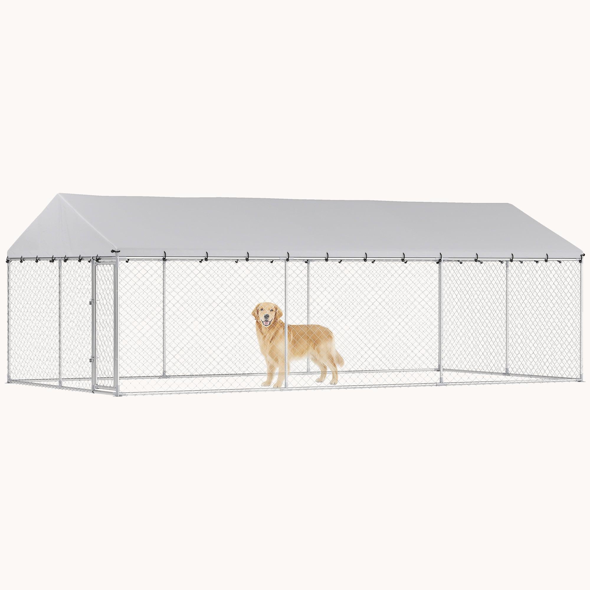 pawhut-grand-chenil-ext-rieur-6-x-3-m-avec-toit-tanche-argent image 1