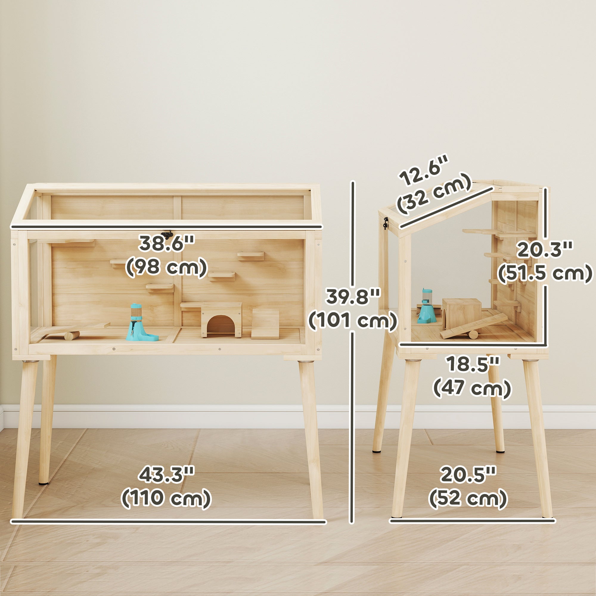 pawhut-cage-hamster-bois-110-x-52-x-101-cm-avec-plateformes-et-biberon image 5