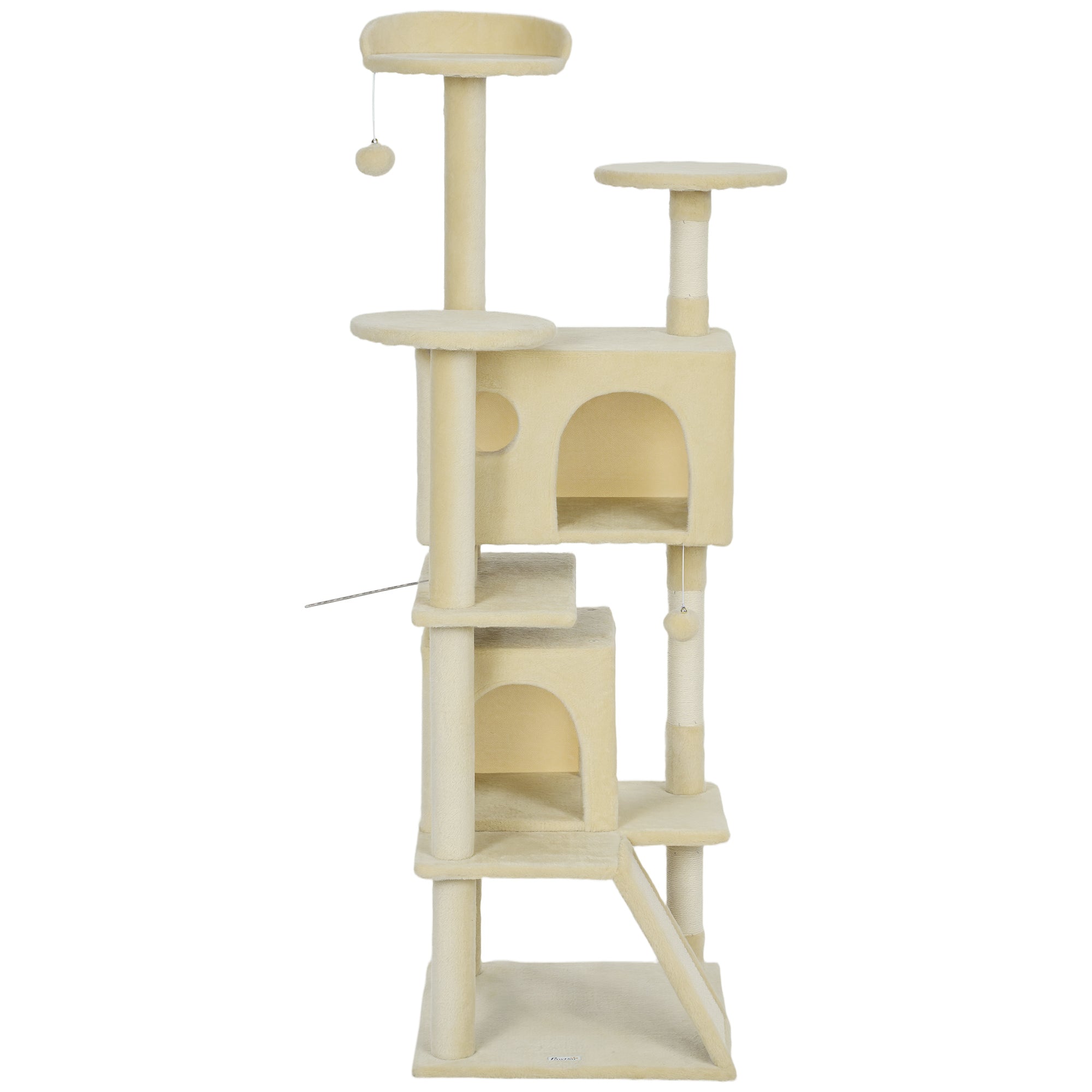pawhut-arbre-chat-160-cm-avec-condos-lit-rampe-et-griffoirs-blanc-cr-me image 2