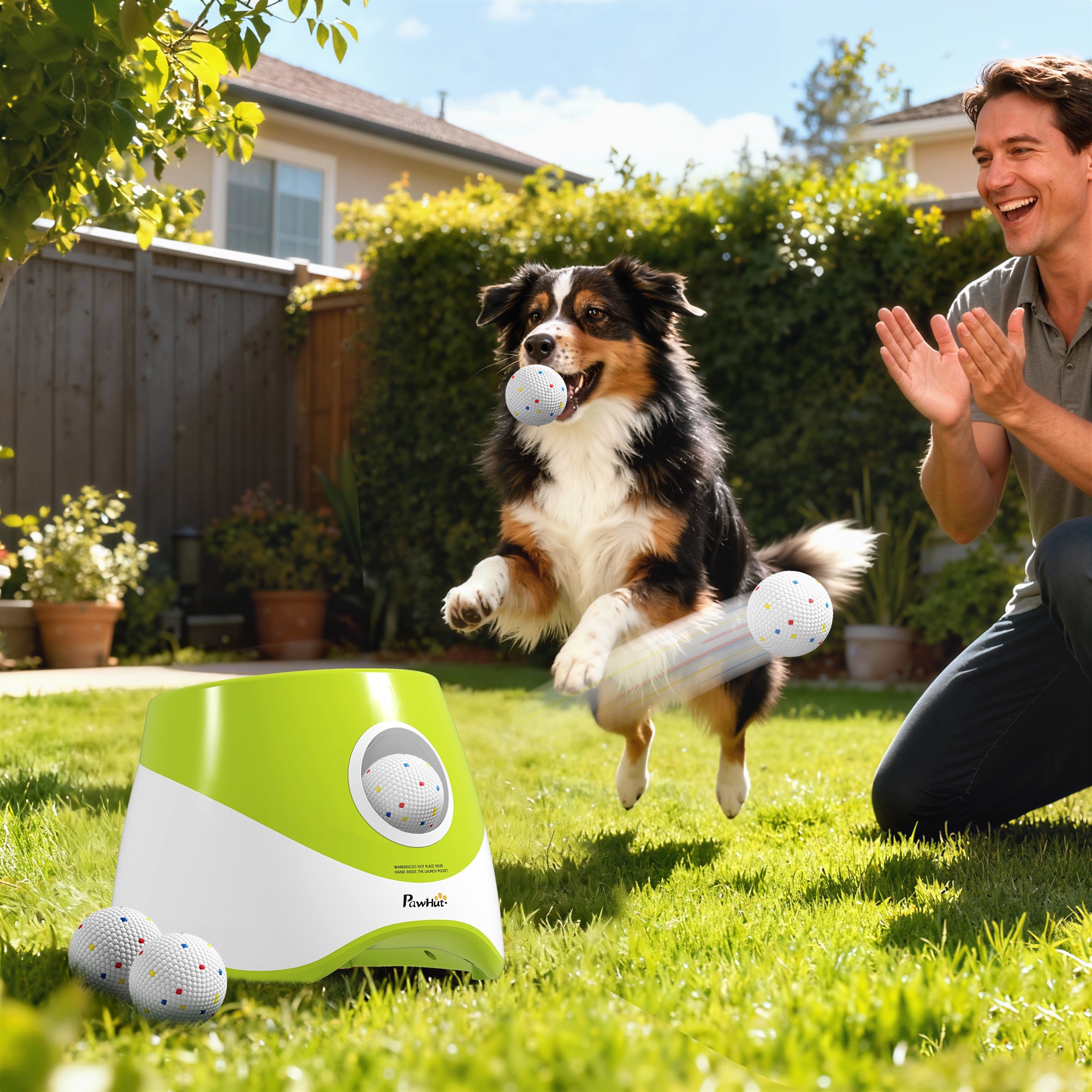 pawhut-lanceur-de-balles-automatique-pour-chien-3-distances-5-balles-etpu-vert image 3