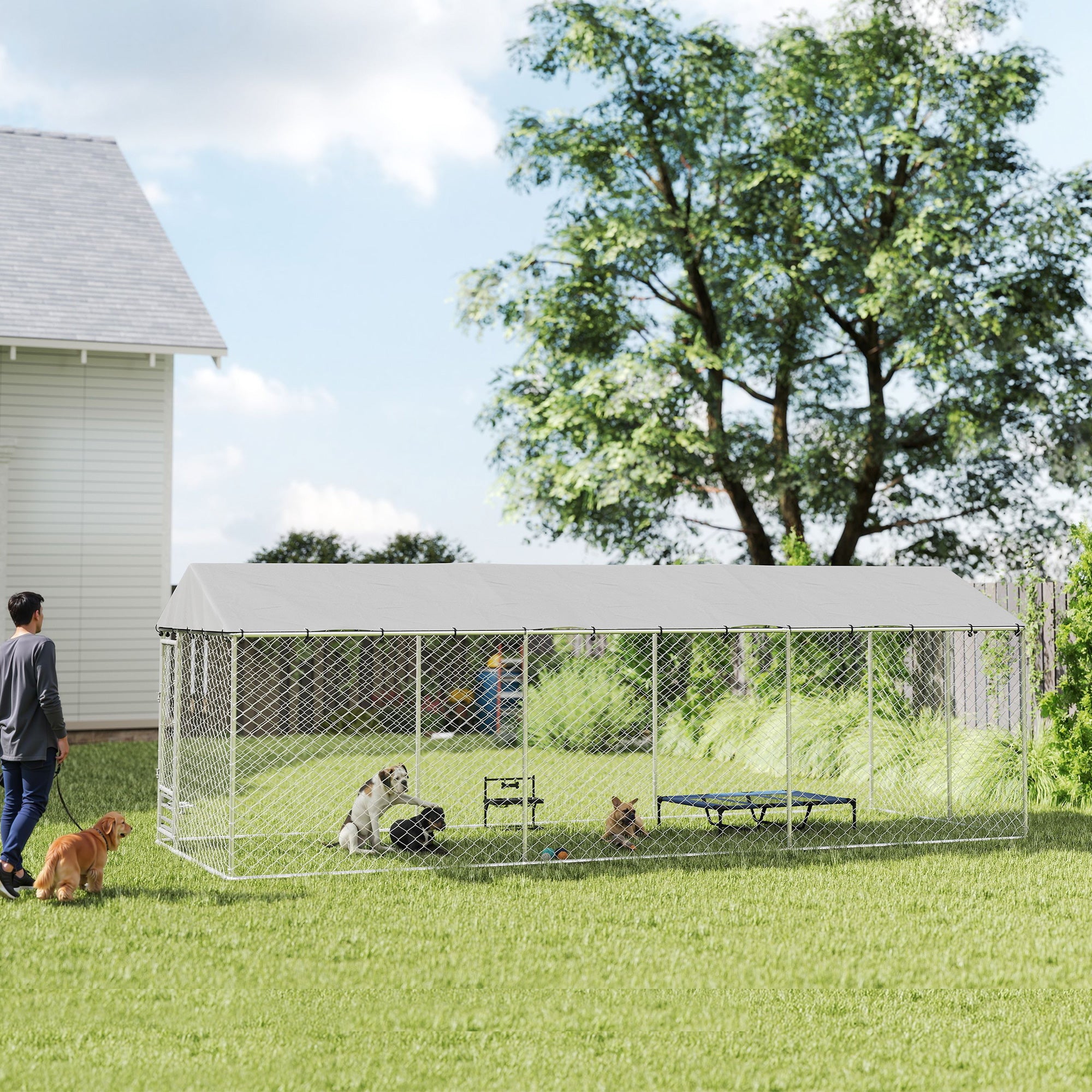 pawhut-chenil-ext-rieur-walk-in-avec-toit-gamelles-et-double-verrouillage-argent image 3