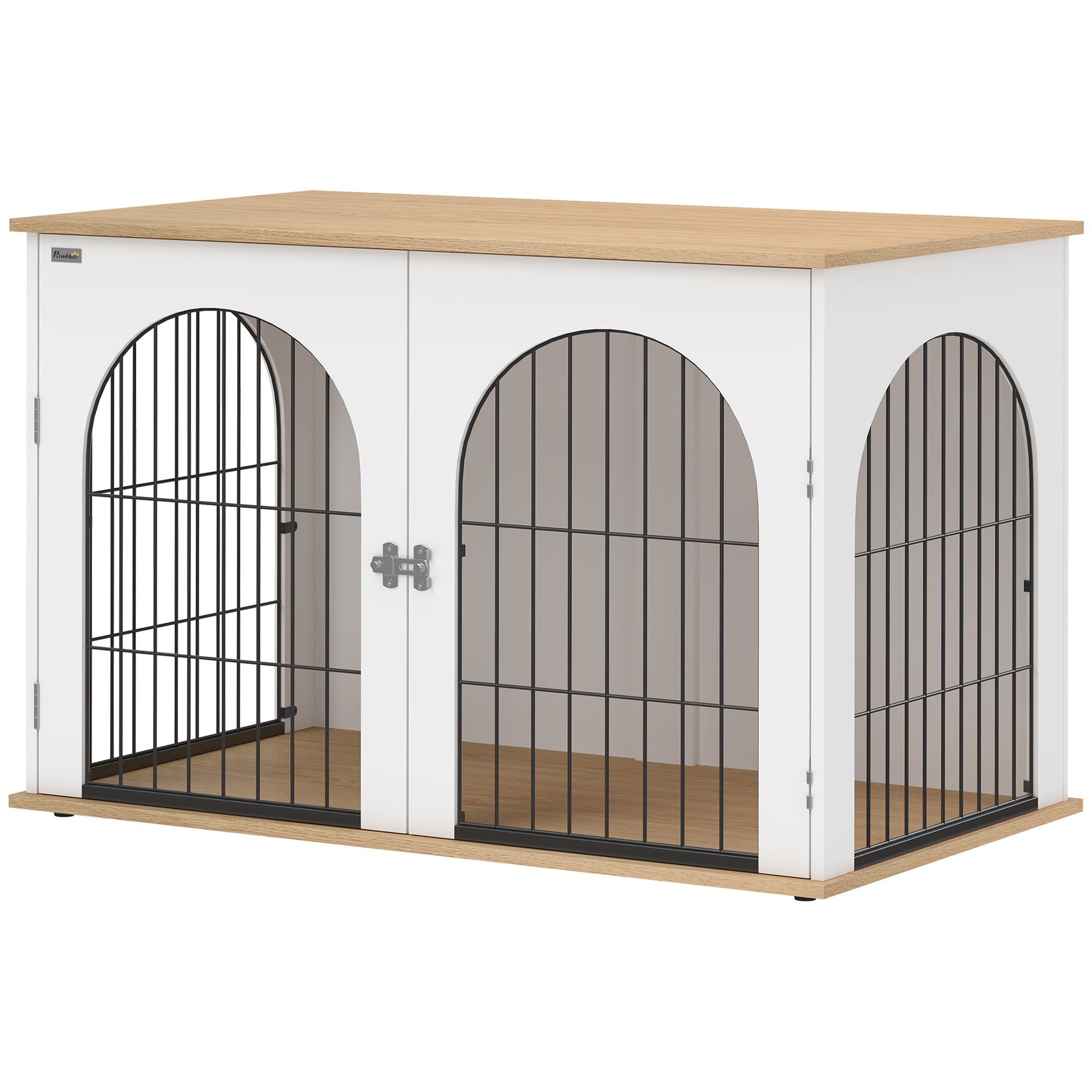 pawhut-cage-chien-d-int-rieur-double-porte-100-x-60-x-69-cm-blanc image 2