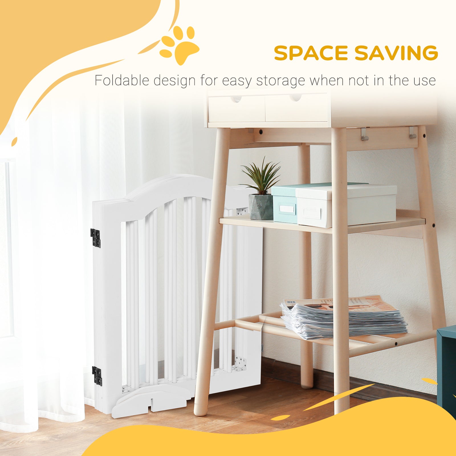 pawhut-barri-re-pour-animaux-autoportante-pliable-en-bois-155-cm-blanche image 7