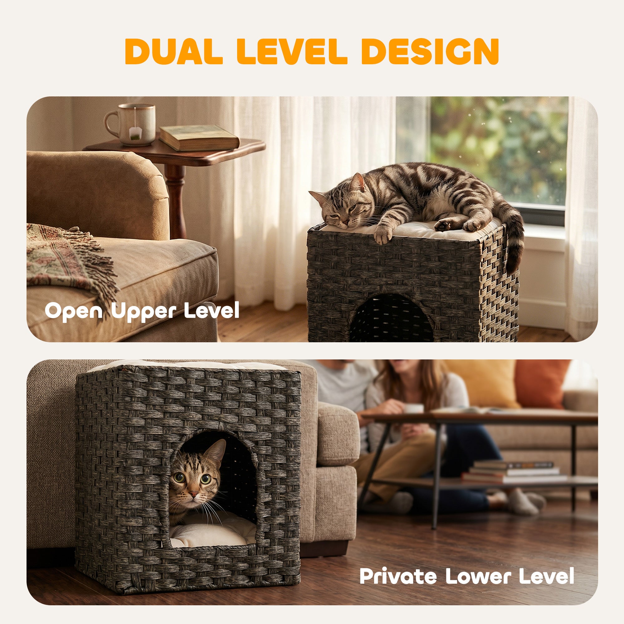 pawhut-maison-pour-chat-rotin-2-niveaux-43x40x49-cm-avec-coussins-grise image 6