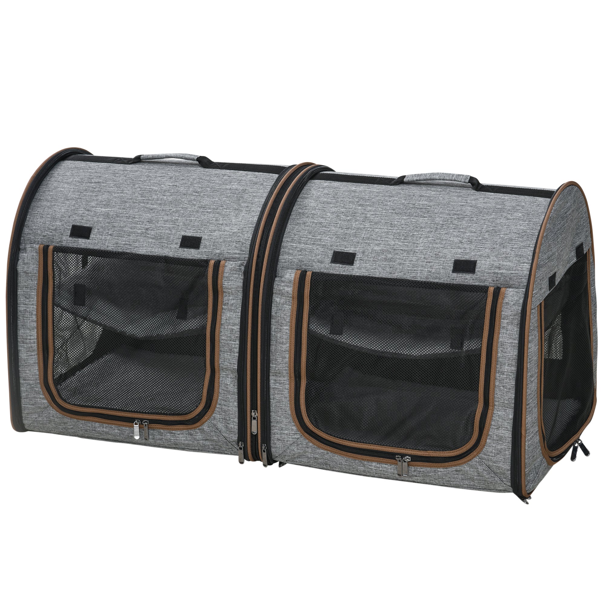 pawhut-sac-transport-double-avec-s-parateur-2-compartiments-et-coussins-gris image 2