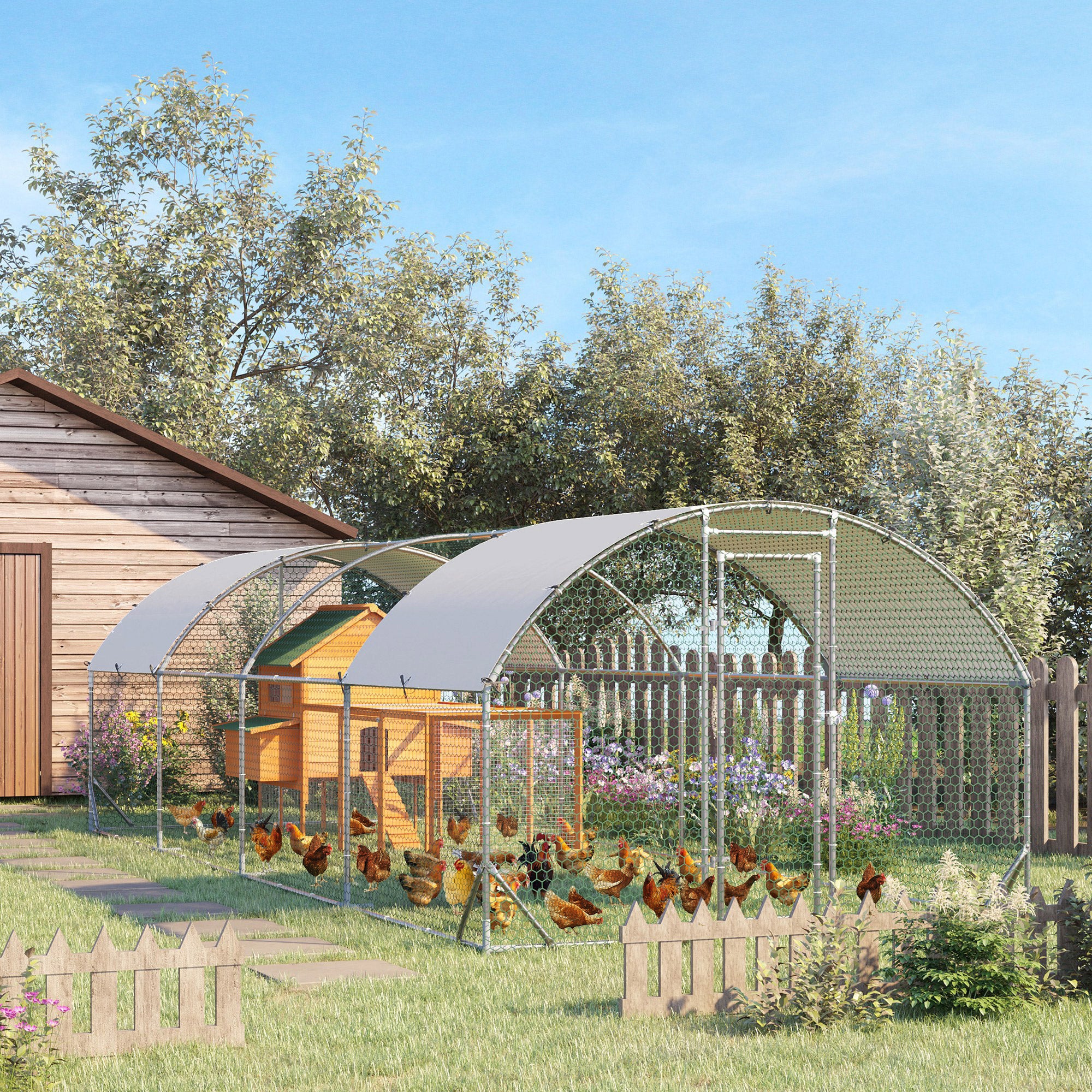 pawhut-parcours-poules-7-6-x-2-8-x-2-m-avec-protection-uv-et-porte-verrouillable image 3
