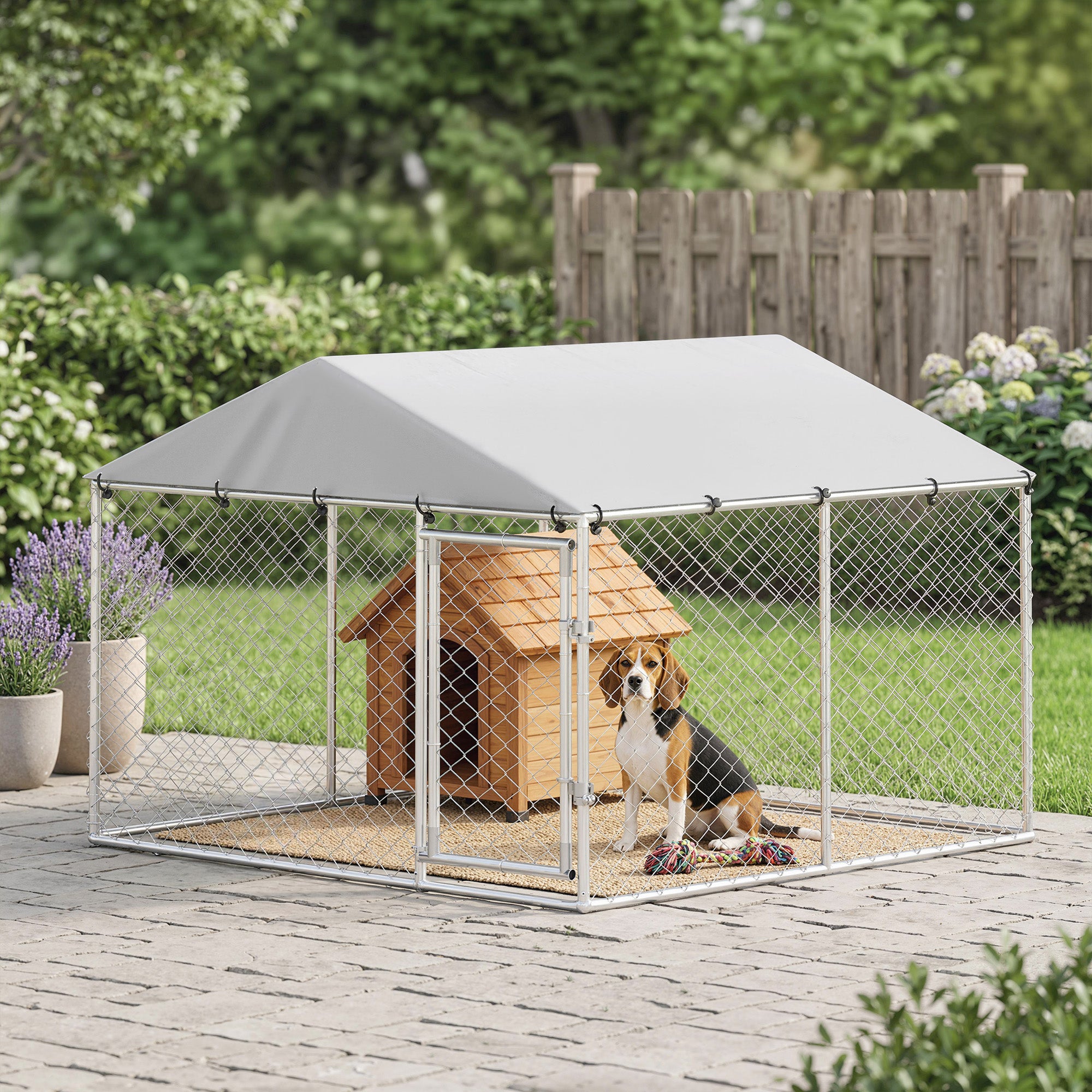 pawhut-chenil-ext-rieur-pour-chien-7-5-x-7-5-x-5-6-argent-grillage-galvanis-avec image 3