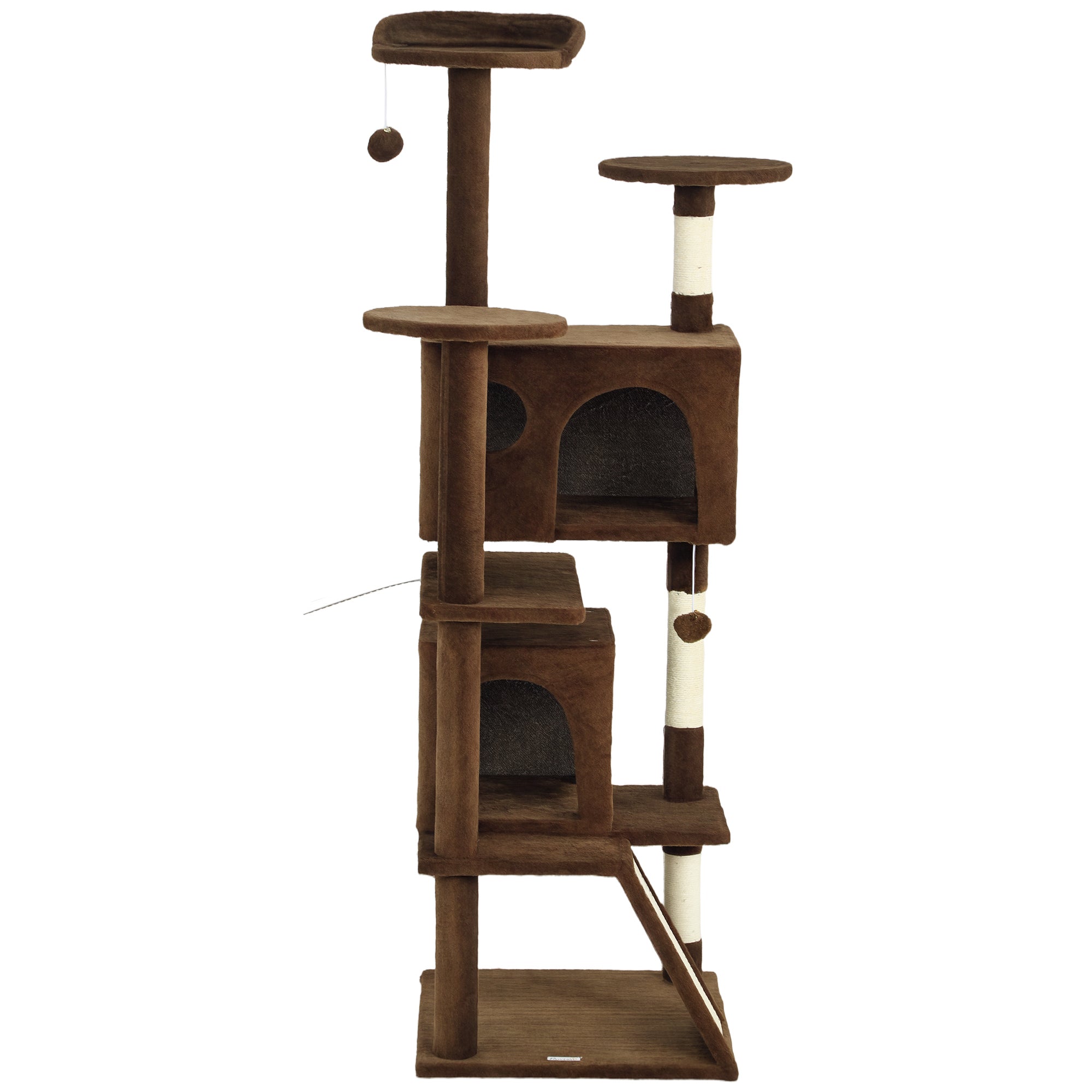 pawhut-arbre-chat-63-avec-condos-lit-rampe-et-griffoirs-marron-clair image 2