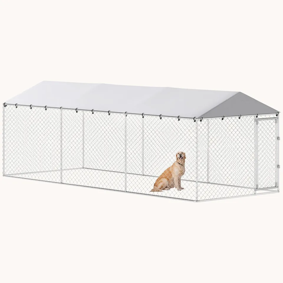 pawhut-chenil-ext-rieur-walk-in-6-1-x-2-3-m-avec-toit-tanche-argent image 1