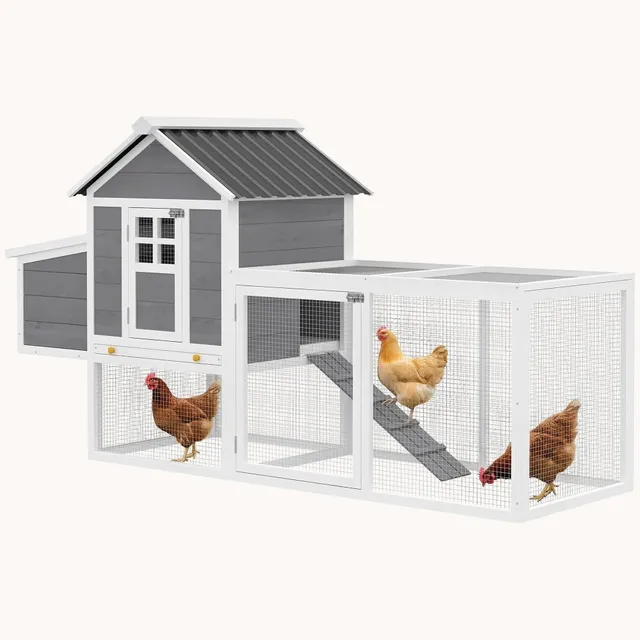 pawhut-poulailler-en-bois-82-pouces-2-3-poules-avec-pondoir-et-tiroir-gris image 1