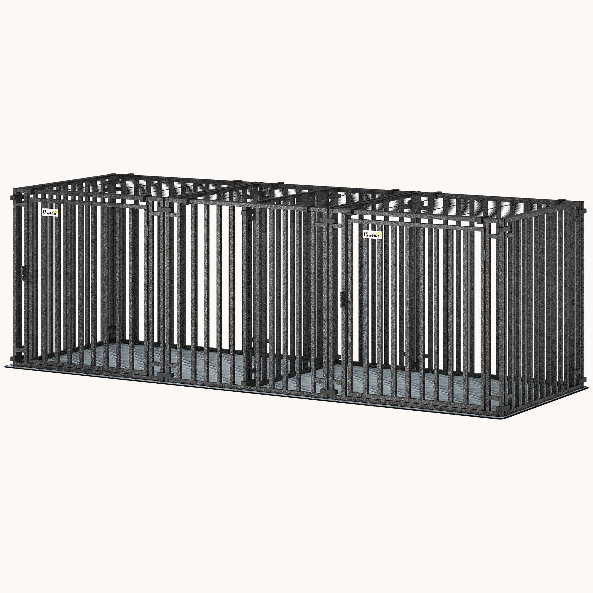 pawhut-cage-chien-m-tal-robuste-83-avec-s-parateur-et-tapis-tanche-noir image 2