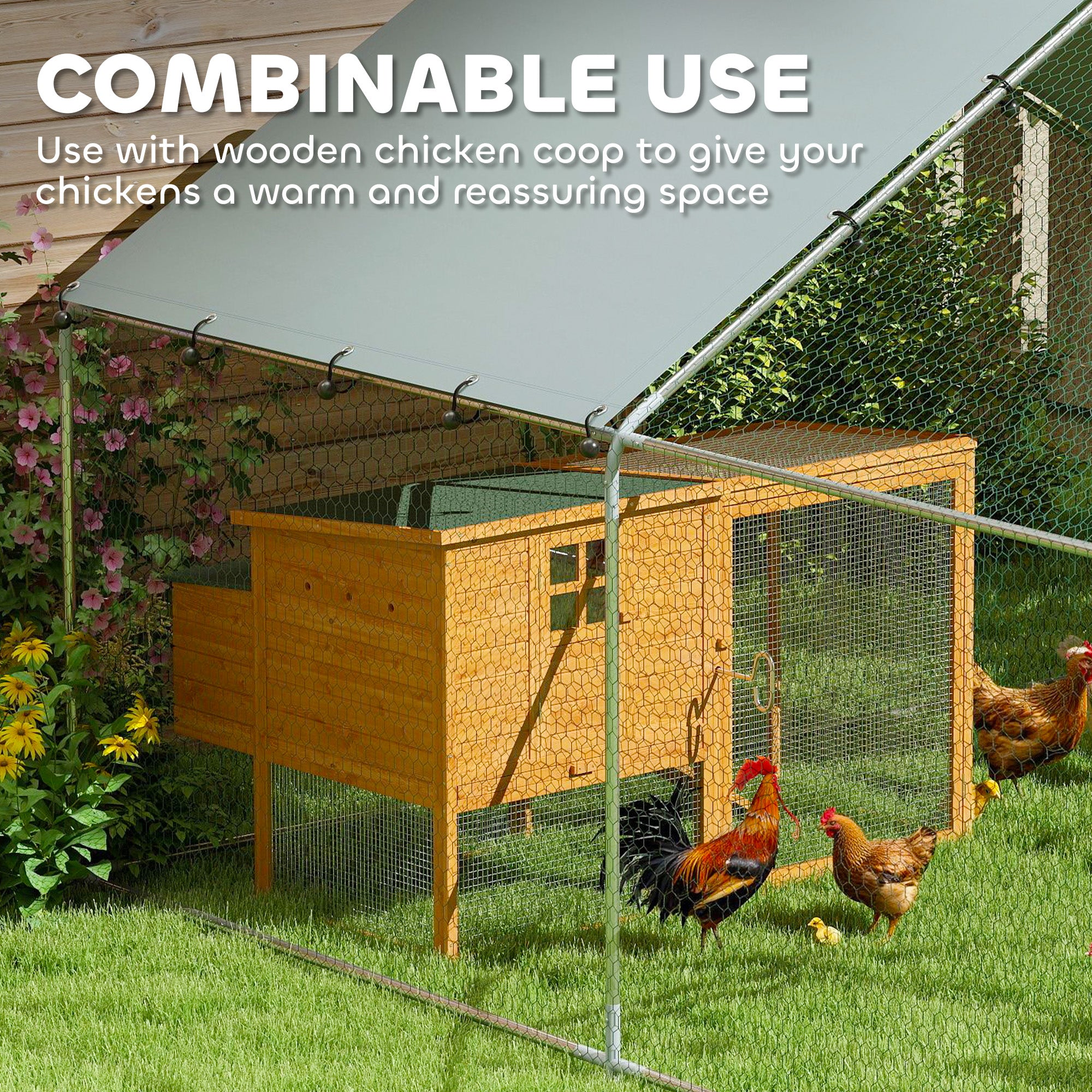 pawhut-enclos-poulailler-m-tal-9-8-x-11-2-ft-avec-b-che-uv-pour-10-15-poules-arg image 7