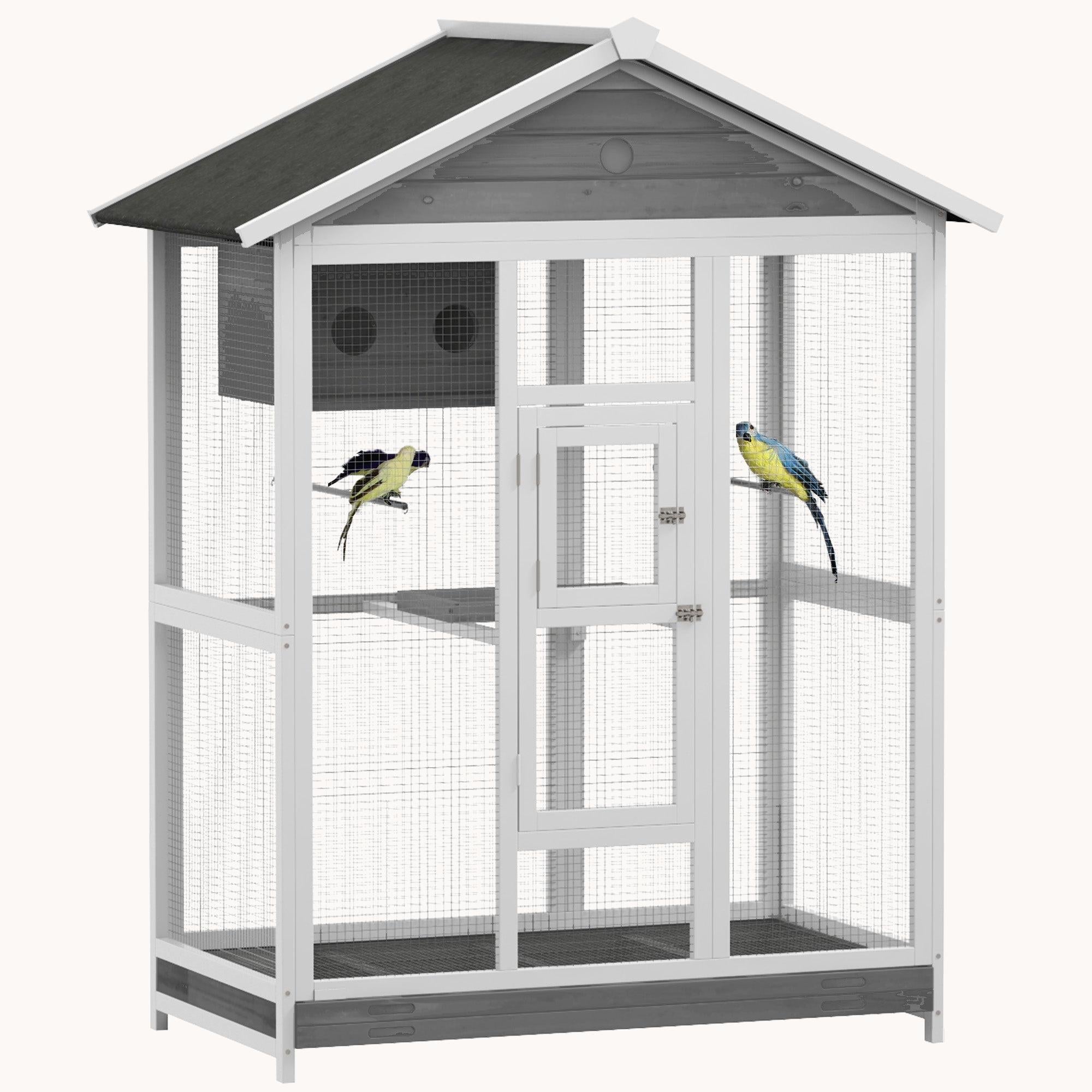 pawhut-voli-re-oiseaux-bois-164-cm-grise-4-perchoirs-pour-int-rieur-ext-rieur image 1