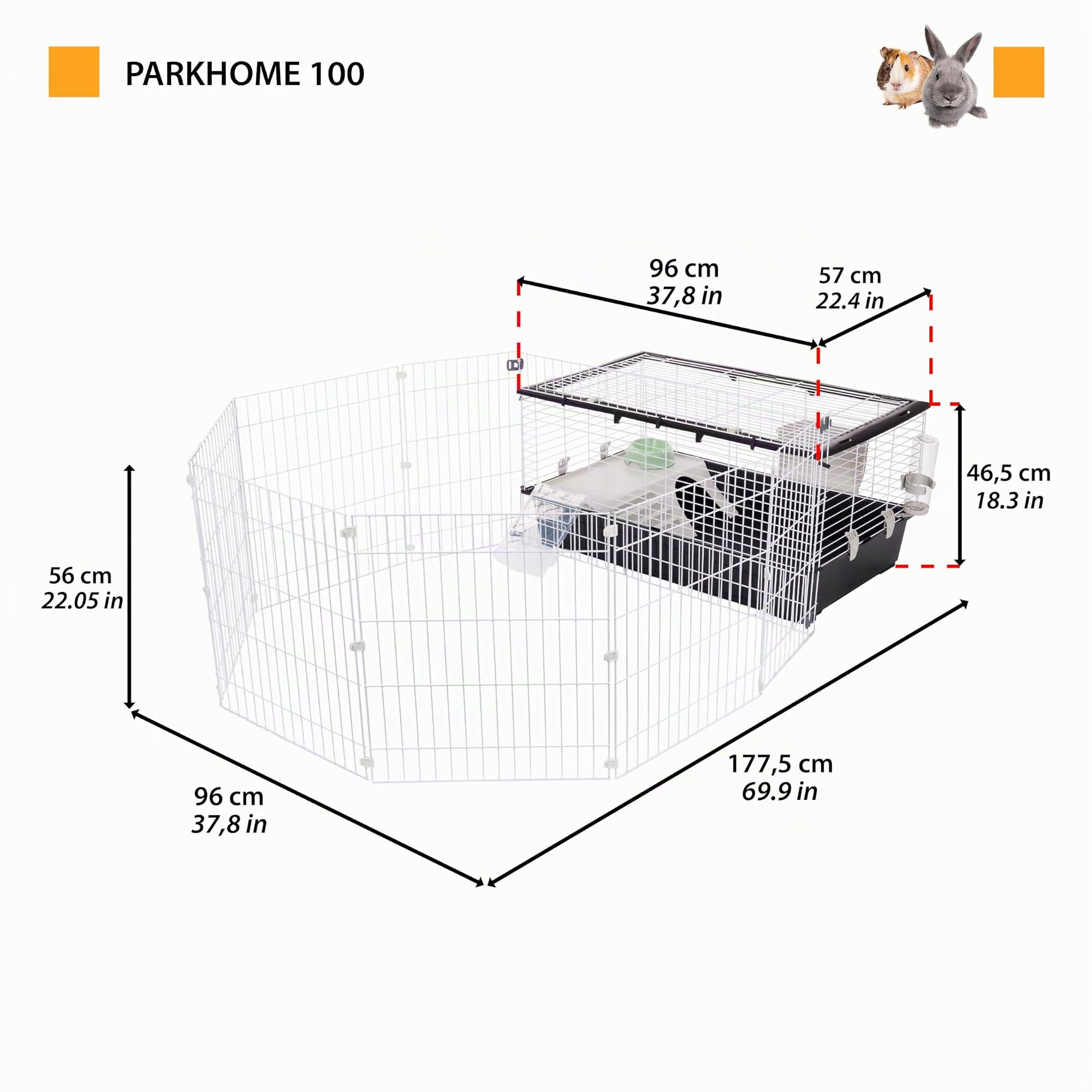 ferplast-parkhome-100-cage-lapin-et-cochon-d-inde-avec-enclos-95-x-177-5-x-h-56- image 3