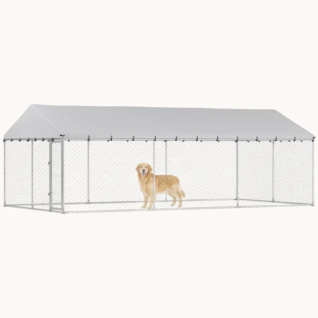 pawhut-grand-chenil-ext-rieur-6-x-3-m-avec-toit-tanche-argent image 1
