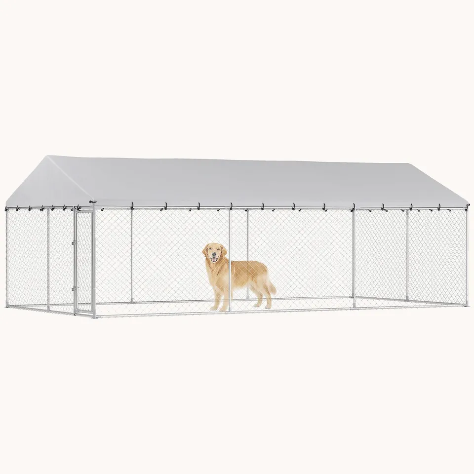 pawhut-grand-chenil-ext-rieur-6-x-3-m-avec-toit-tanche-argent image 1