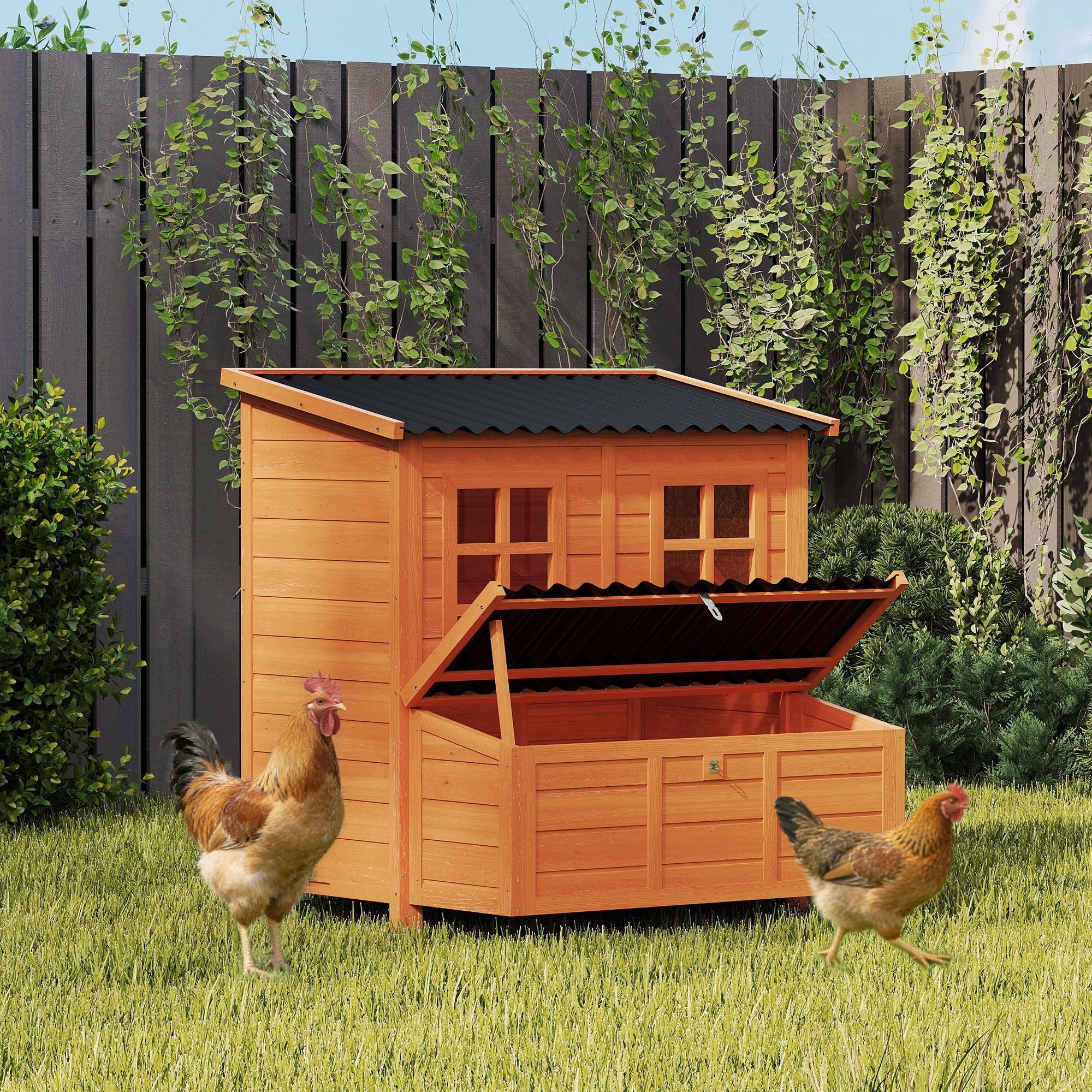 pawhut-poulailler-en-bois-99-cm-avec-pondoir-3-cases-et-toit-tanche-orange image 3