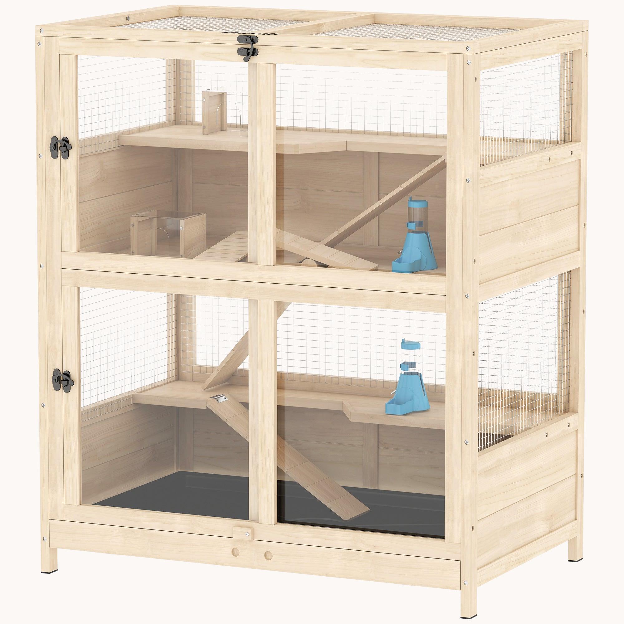 pawhut-cage-hamster-bois-4-niveaux-33-x-21-x-36-avec-toit-grillag image 2