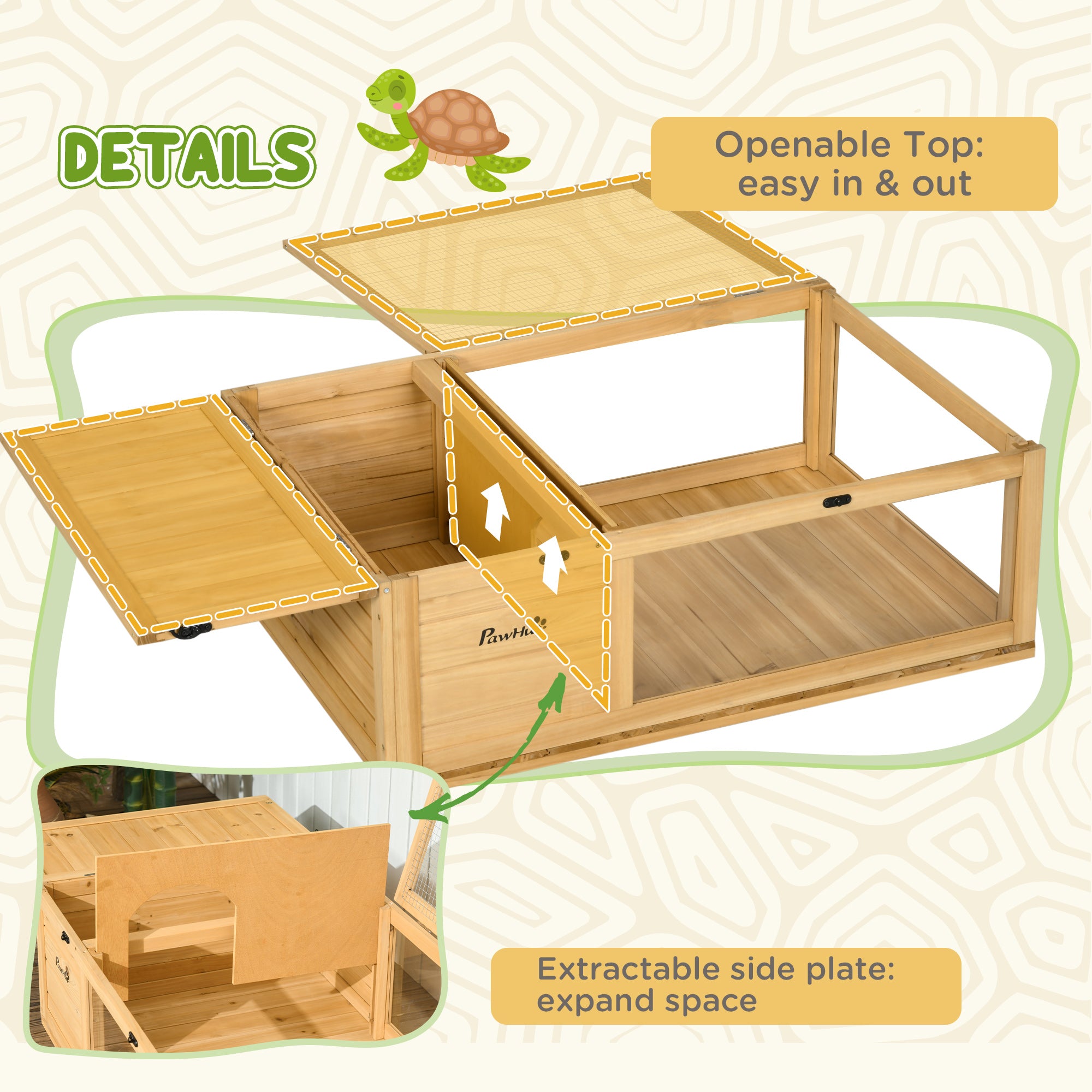 pawhut-maison-tortue-bois-2-pi-ces-enclos-int-rieur-jaune-clair image 7
