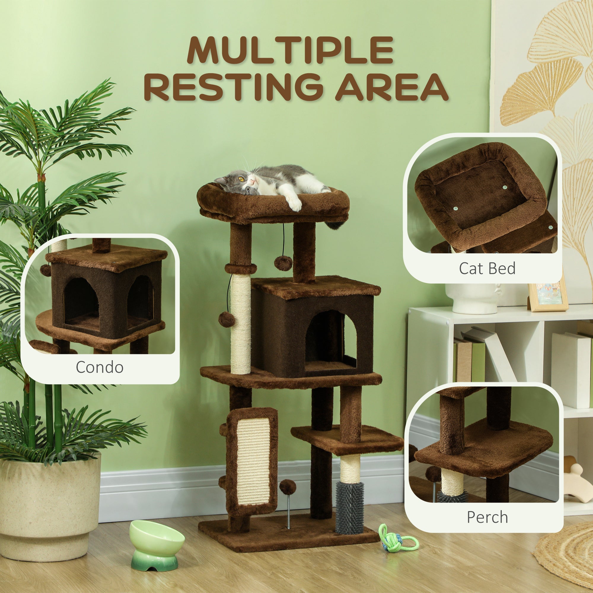 pawhut-arbre-chat-104-cm-avec-lit-niche-et-griffoirs-marron image 6