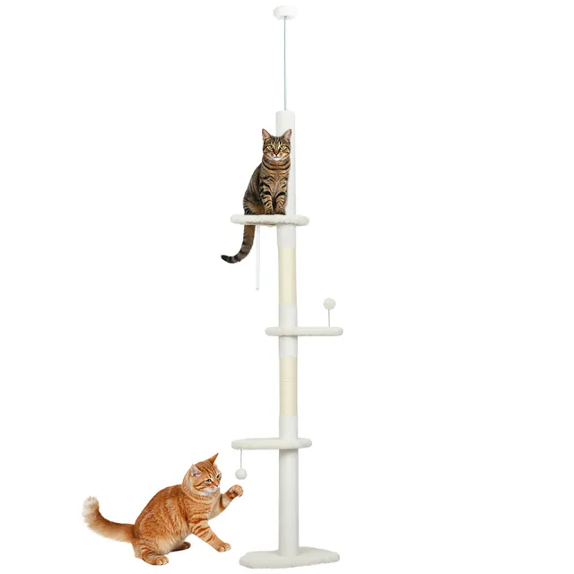 pawhut-arbre-chat-sol-plafond-r-glable-225-255-cm-avec-3-perchoirs-nuage-et-grif image 1