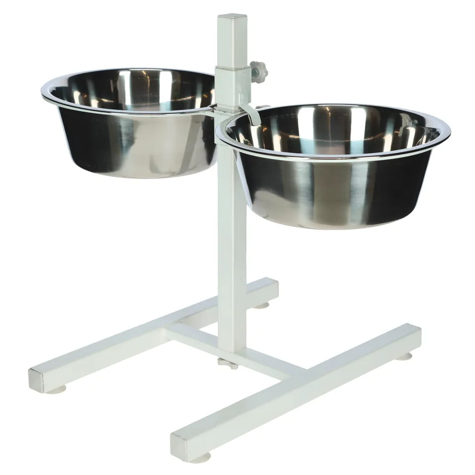 kerbl-gamelle-sur-lev-e-pour-chien-2x1800-ml-blanc-cadre-acier-hauteur-r-glable image 1