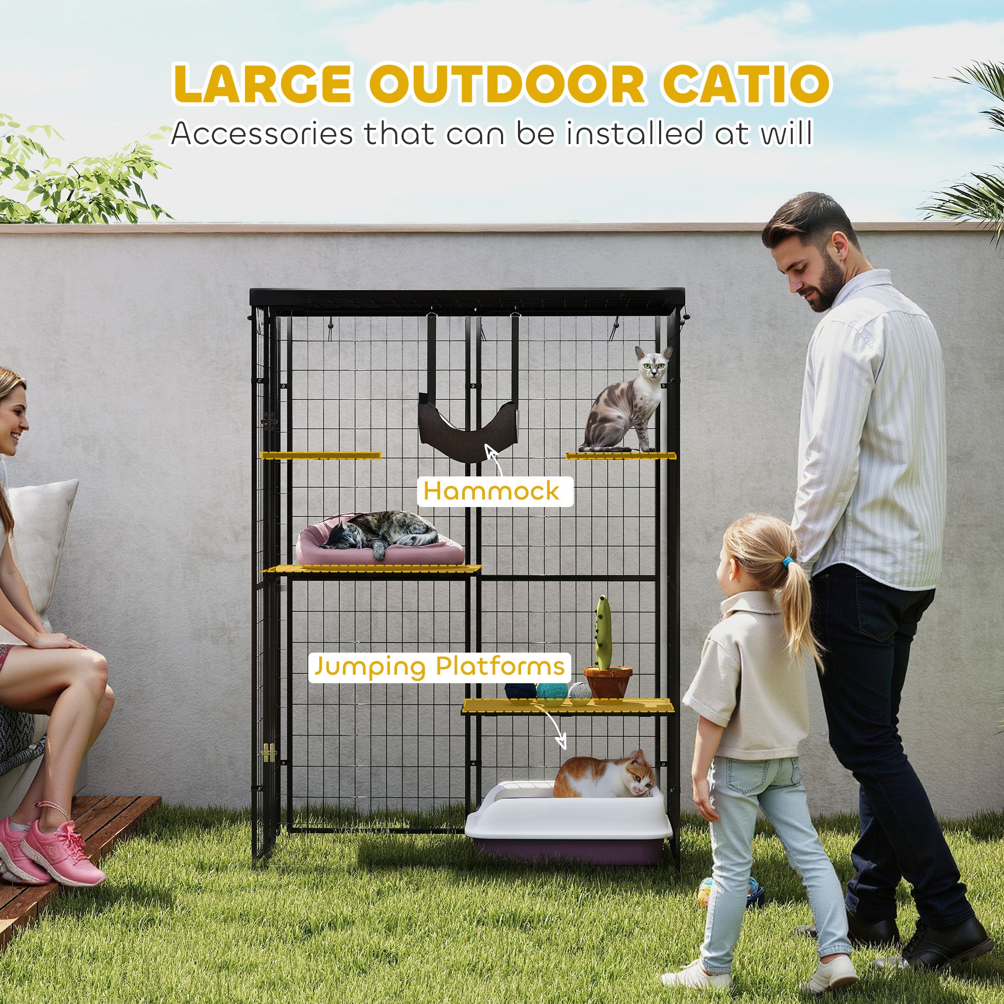 pawhut-catio-enclos-ext-rieur-pour-chat-noir-avec-4-plateformes-hamac-et-housse image 6
