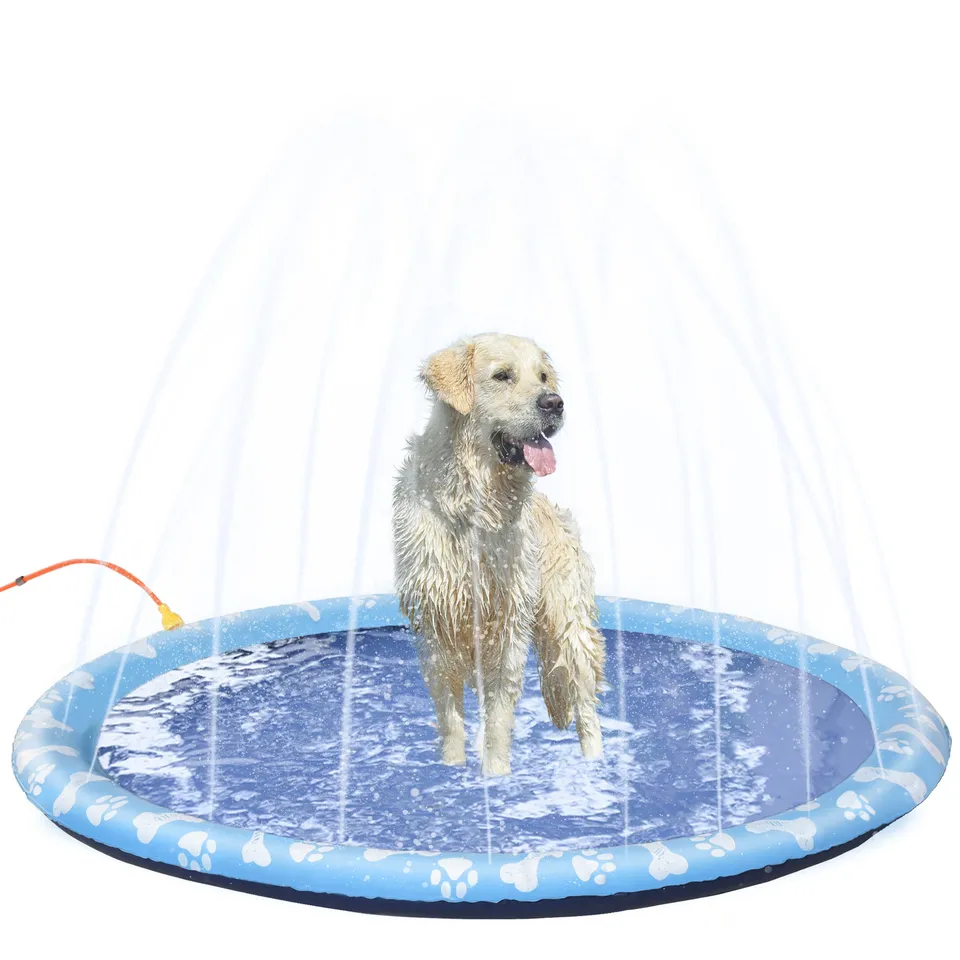 pawhut-tapis-de-jeux-d-eau-pour-chien-170-cm-antid-rapant-avec-sprinkler-bleu image 1
