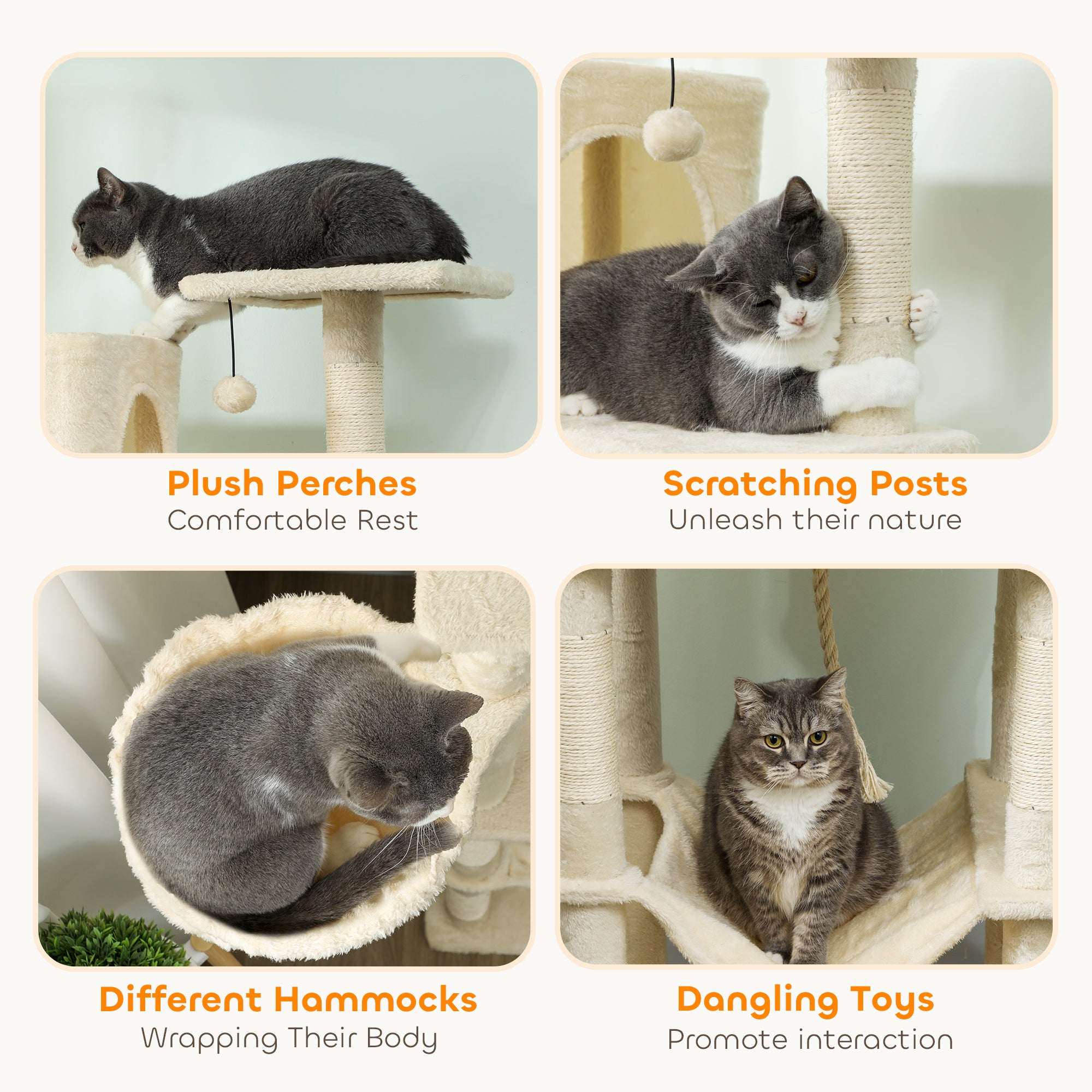pawhut-arbre-chat-202-cm-avec-6-griffoirs-2-niches-et-2-hamacs-beige image 8