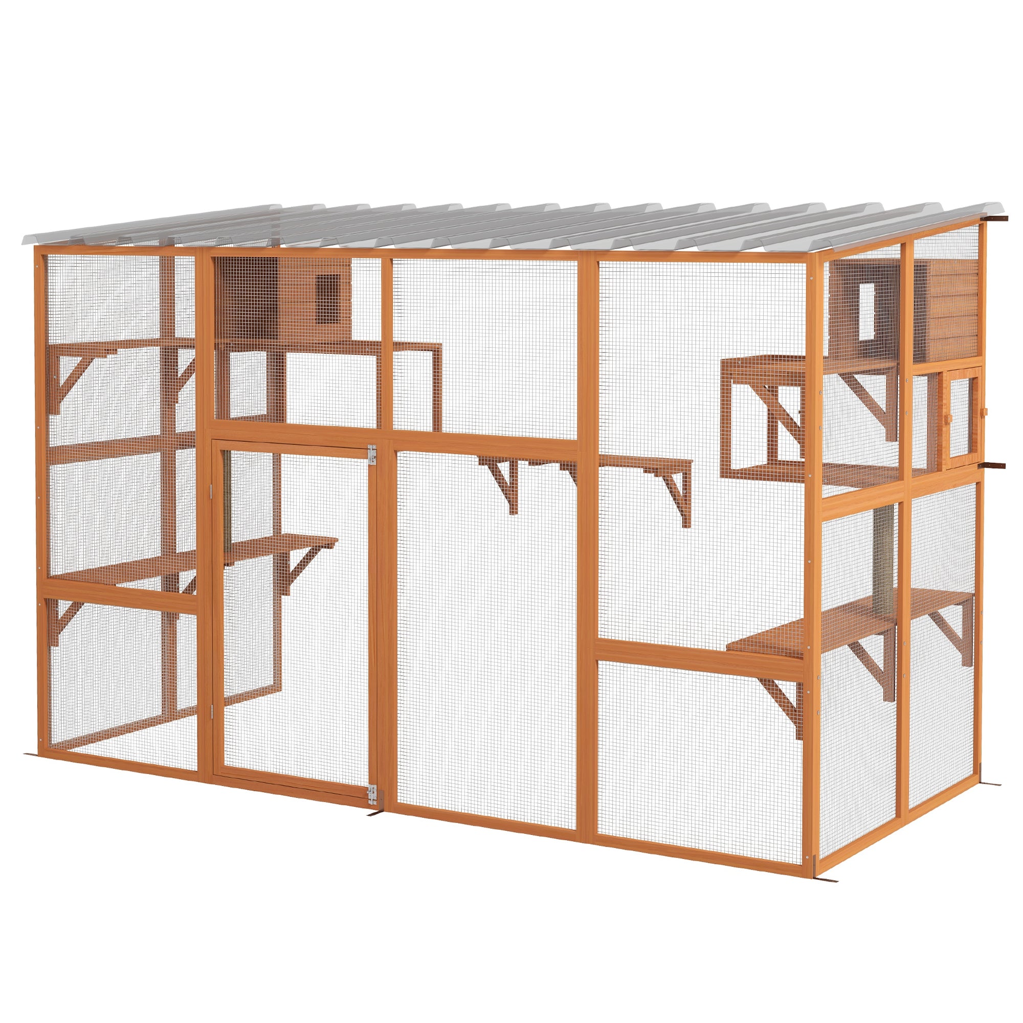 pawhut-enclos-ext-rieur-walk-in-catio-orange-avec-condos-et-plateformes-et-toit image 2