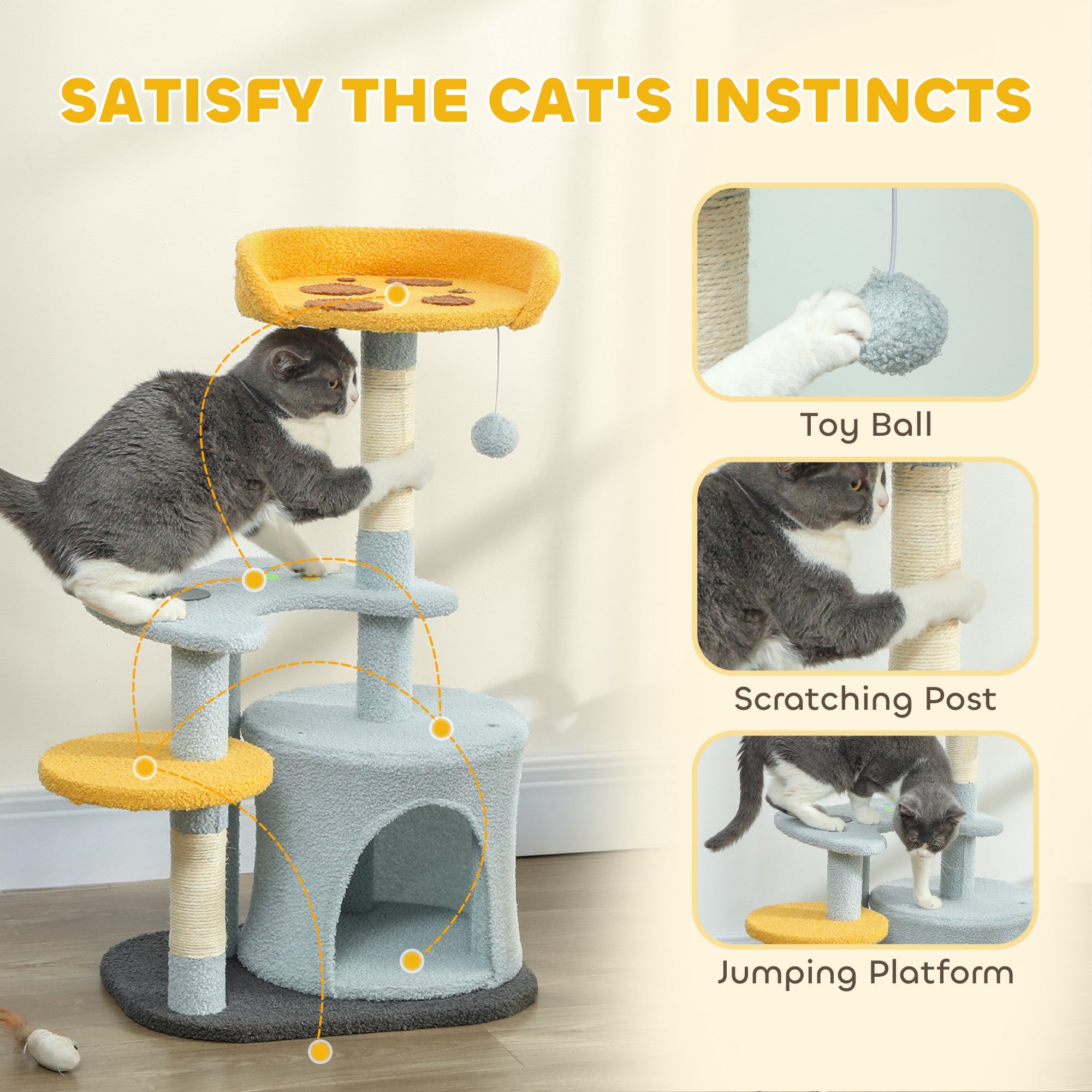 pawhut-arbre-chat-80-cm-avec-niche-perchoir-pizza-et-griffoir-bleu image 7