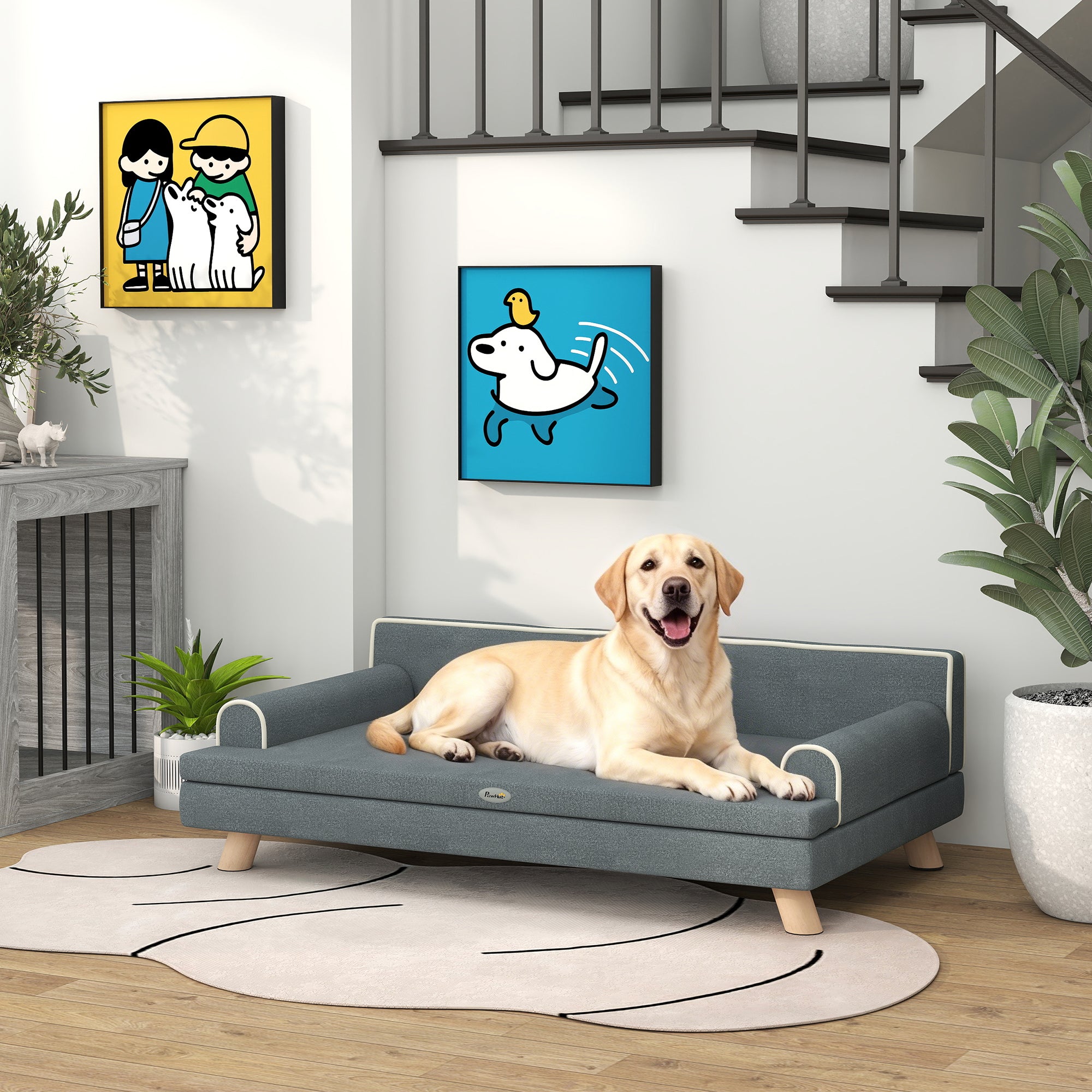 pawhut-canap-sur-lev-pour-chien-moyen-et-grand-avec-coussin-amovible-gris-fonc image 4