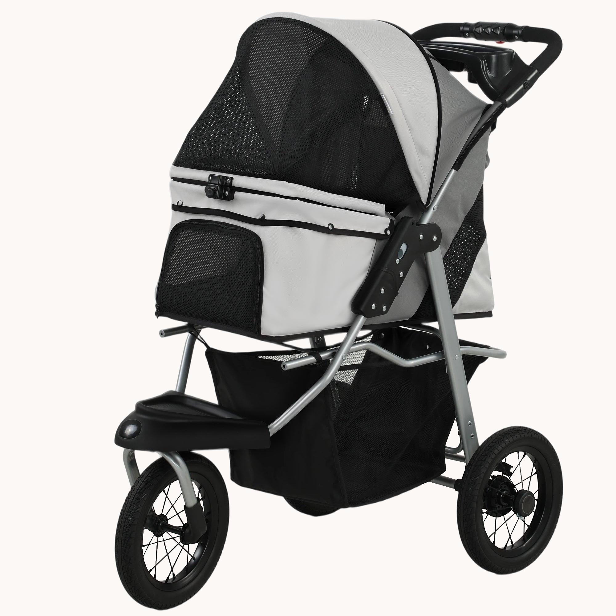 pawhut-poussette-chien-3-roues-pliable-12-jusqu-10-kg-gris-clair image 2