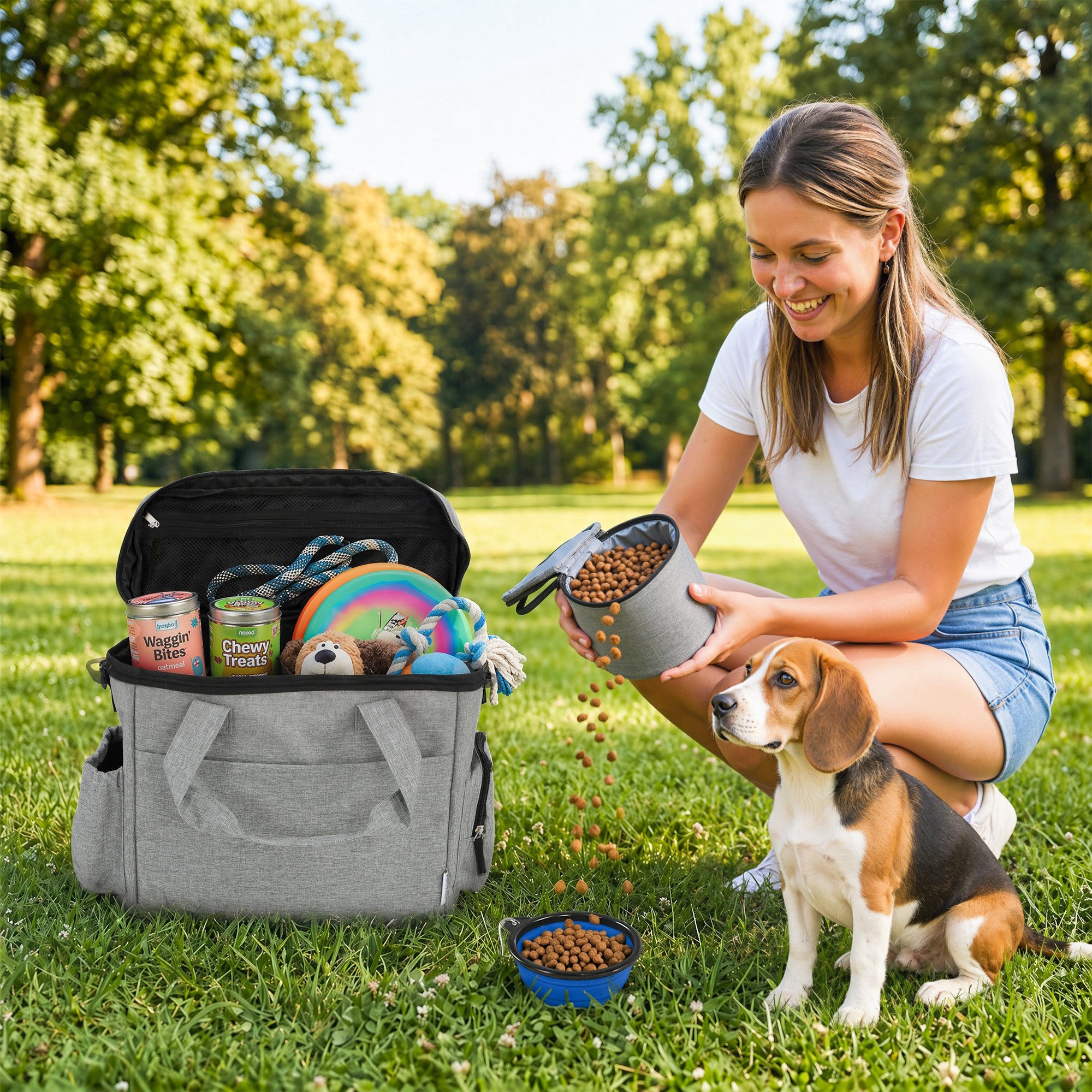 pawhut-sac-de-voyage-pour-chien-avec-poches-2-bo-tes-et-gamelle-pliable-gris-cla image 3