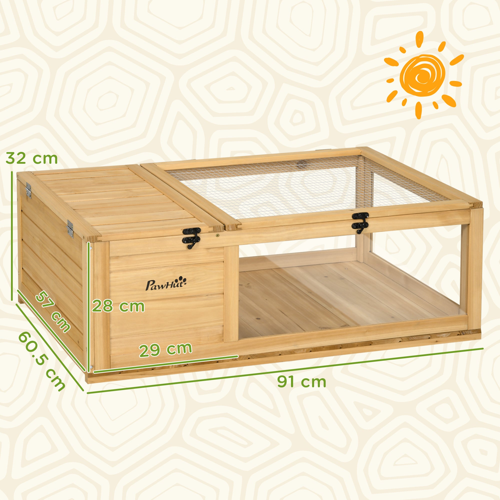 pawhut-maison-tortue-bois-2-pi-ces-enclos-int-rieur-jaune-clair image 5