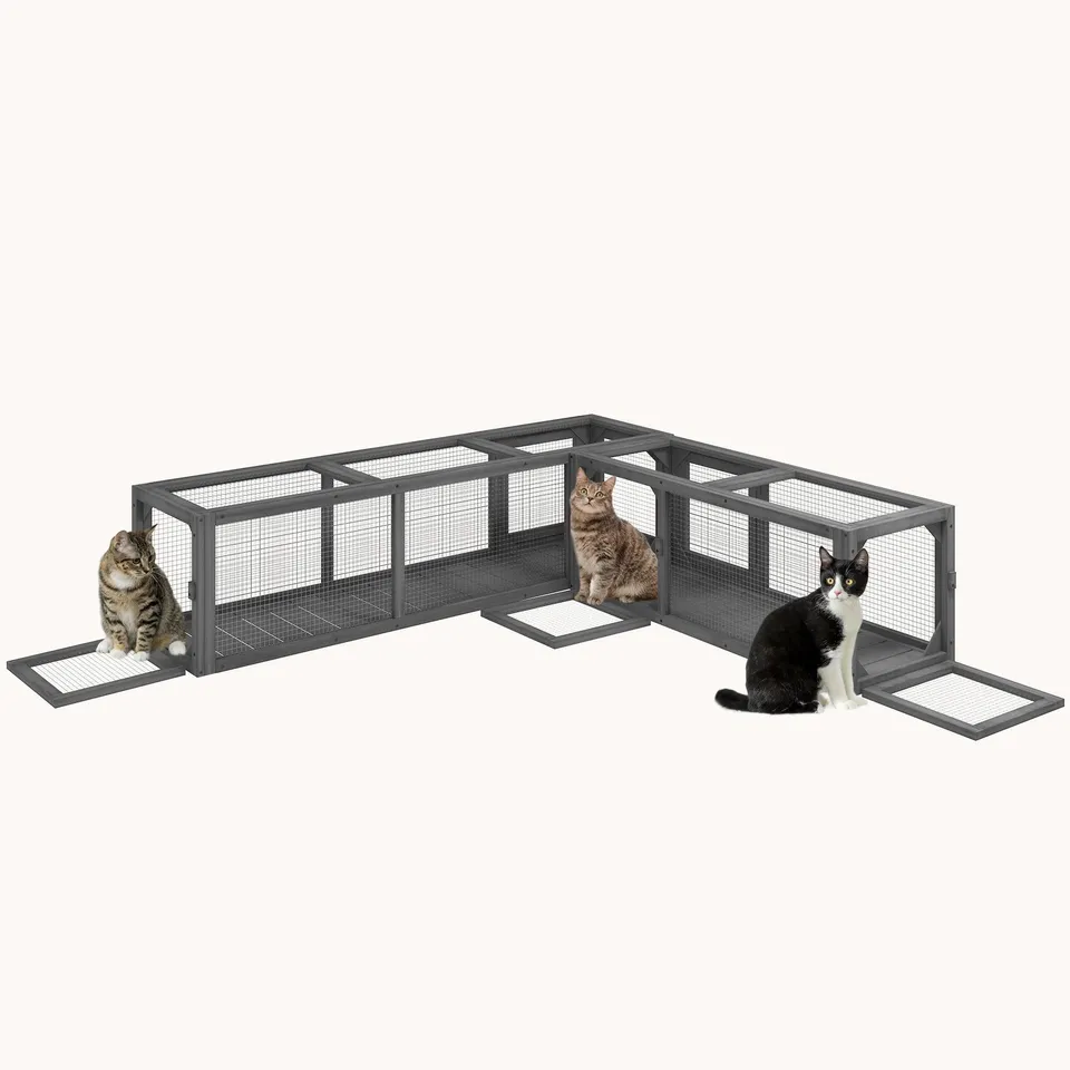 pawhut-tunnel-chat-ext-rieur-bois-98-8-portes-modulable-gris-fonc image 1