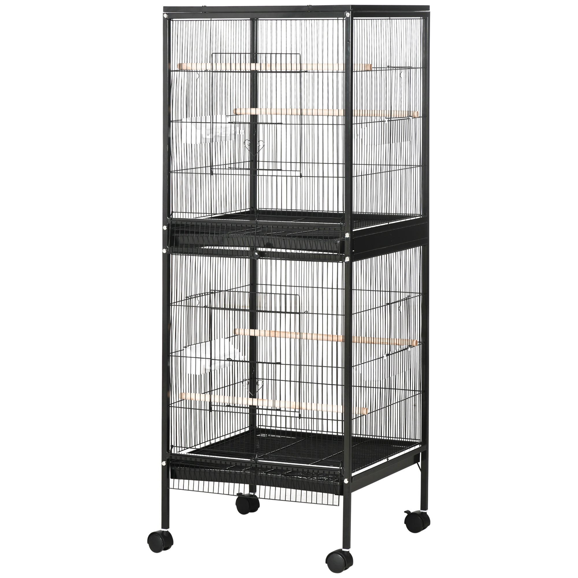 pawhut-cage-oiseaux-2-en-1-convertible-2-niveaux-noire image 2