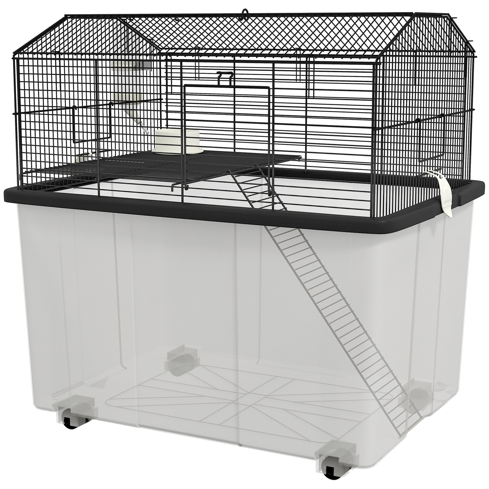 pawhut-cage-hamster-tages-avec-base-profonde-plateforme-rampe-et-roulettes-noire image 2