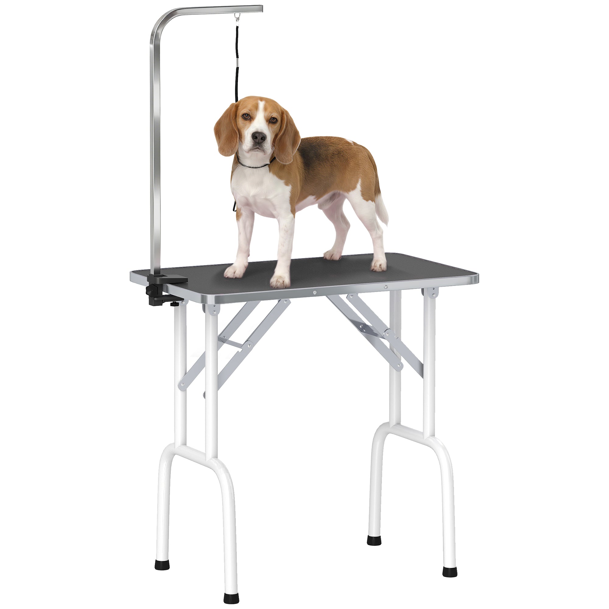 pawhut-table-de-toilettage-chien-pliable-81-cm-avec-bras-r-glable-20-60-cm-noire image 1