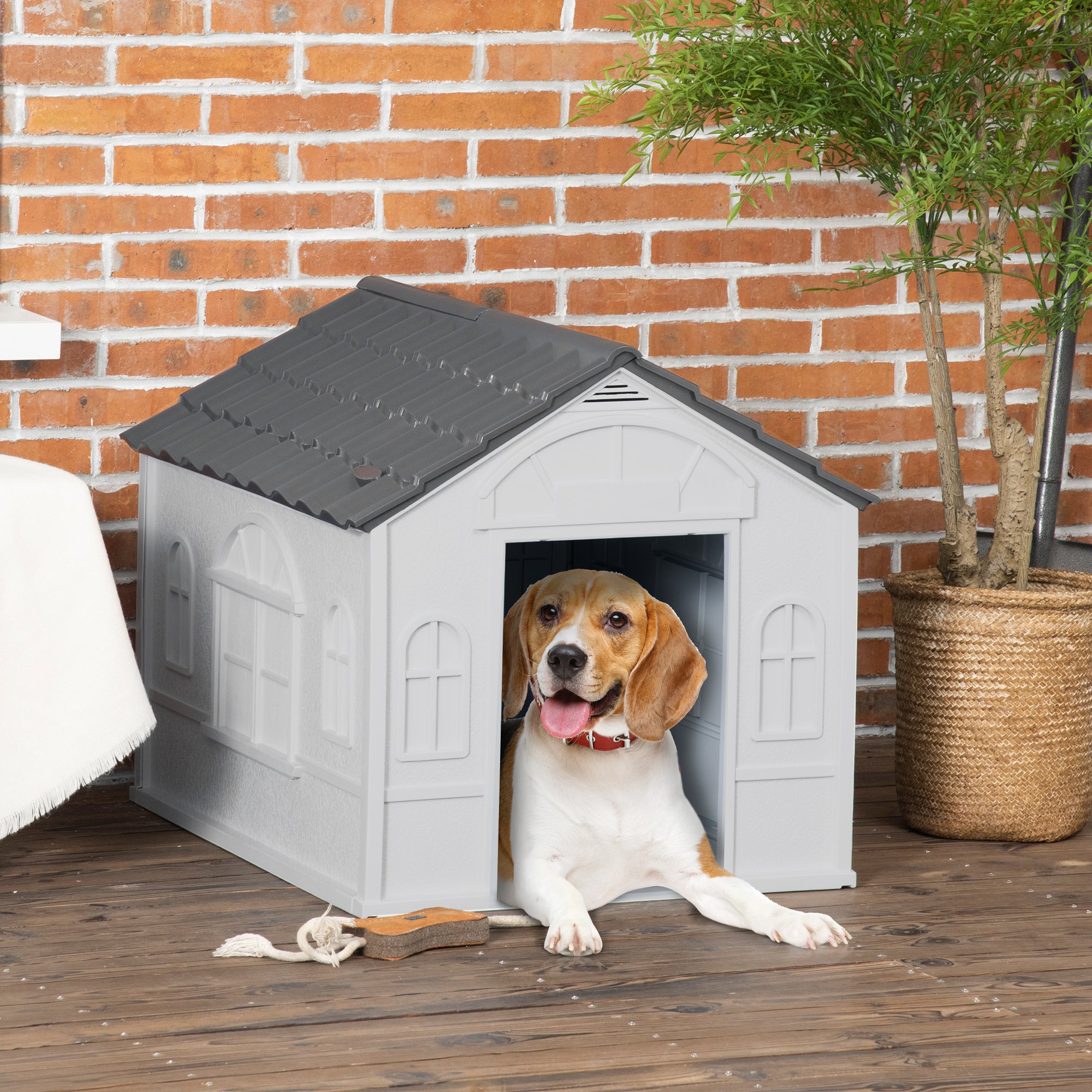 pawhut-niche-pour-chien-en-plastique-avec-ventilation-gris image 3