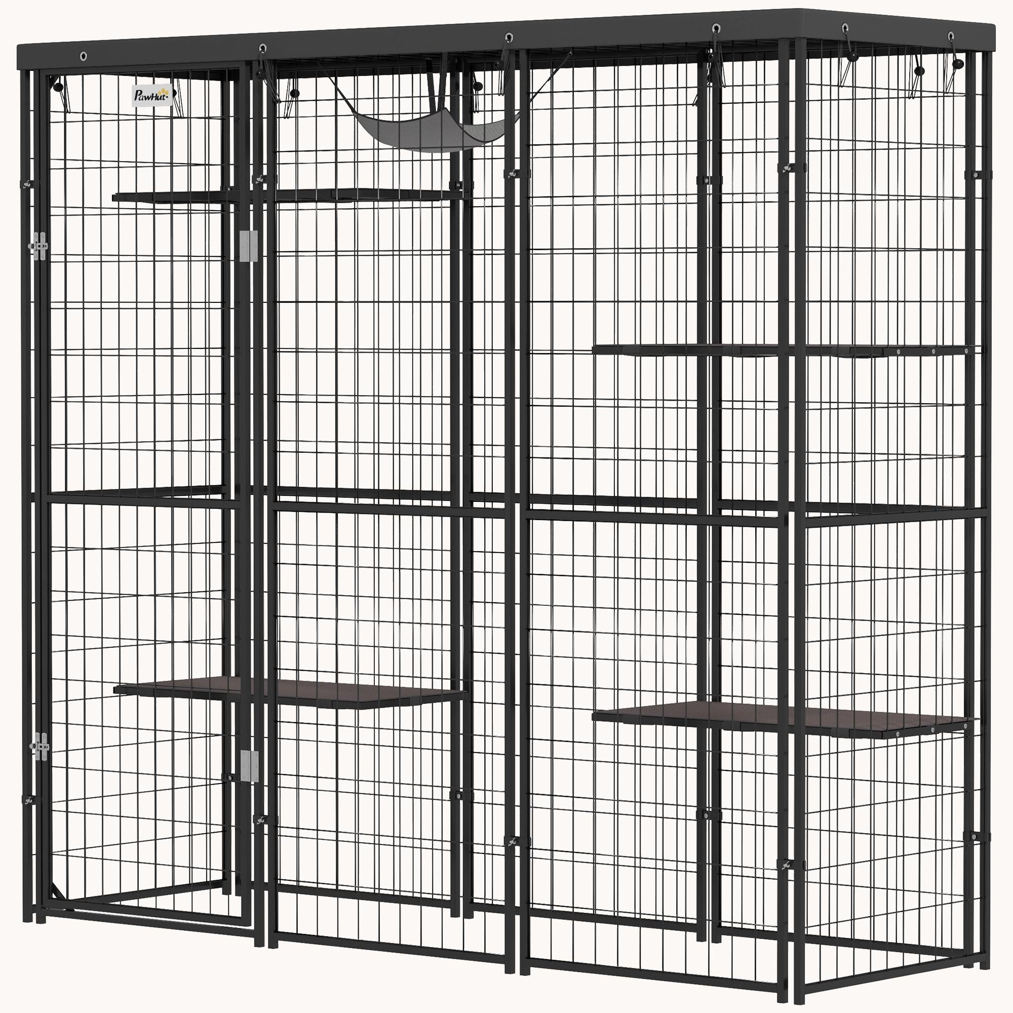 pawhut-enclos-ext-rieur-catio-4-niveaux-69-avec-hamac-et-toit-anti-uv image 3