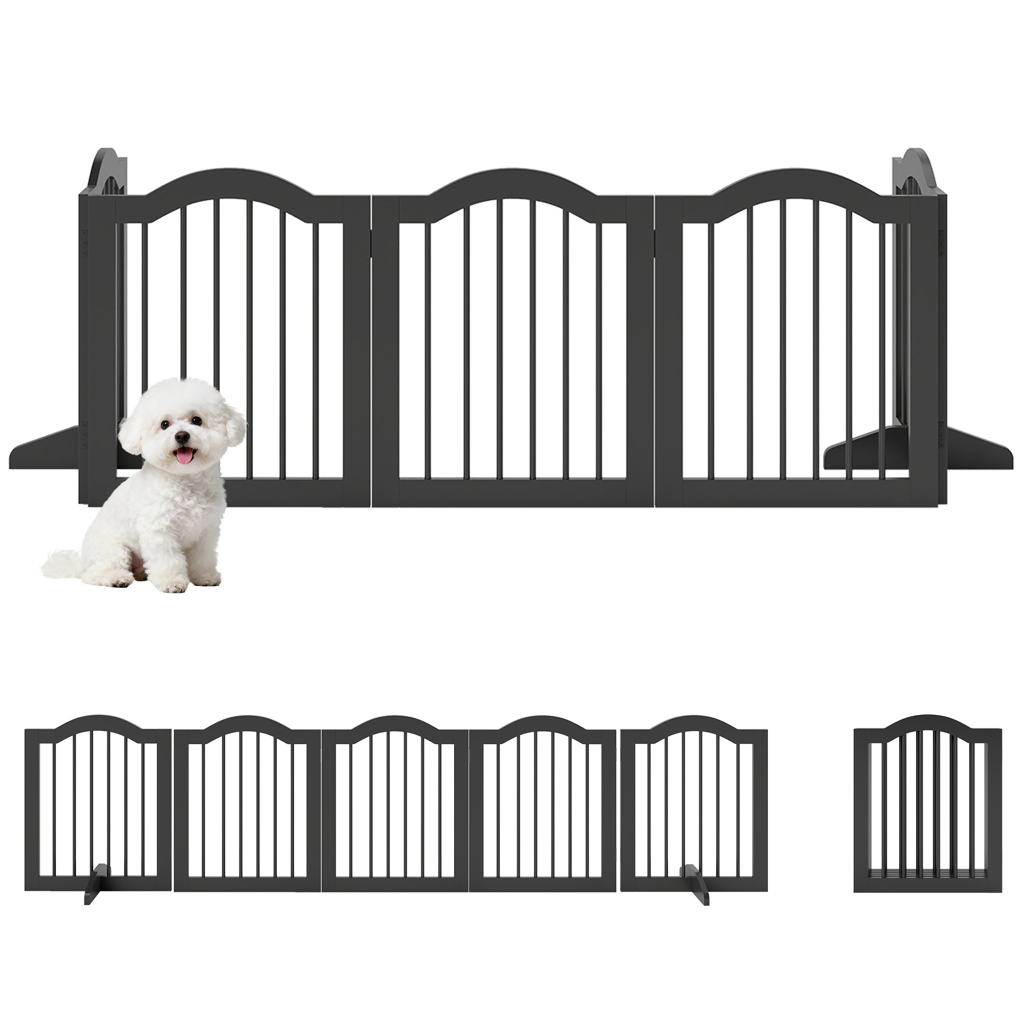 pawhut-barri-re-chien-5-panneaux-bois-pliable-autoportante-261-5-cm-noir image 1