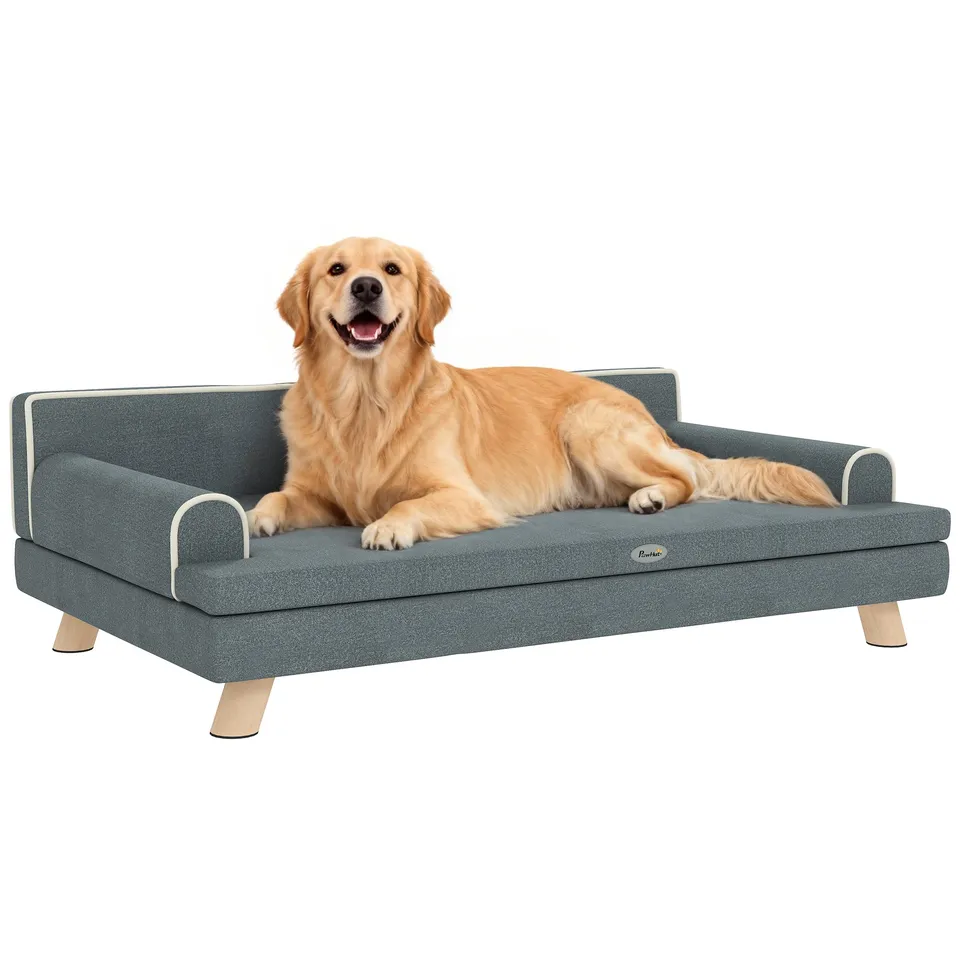 pawhut-canap-sur-lev-pour-chien-moyen-et-grand-avec-coussin-amovible-gris-fonc image 1