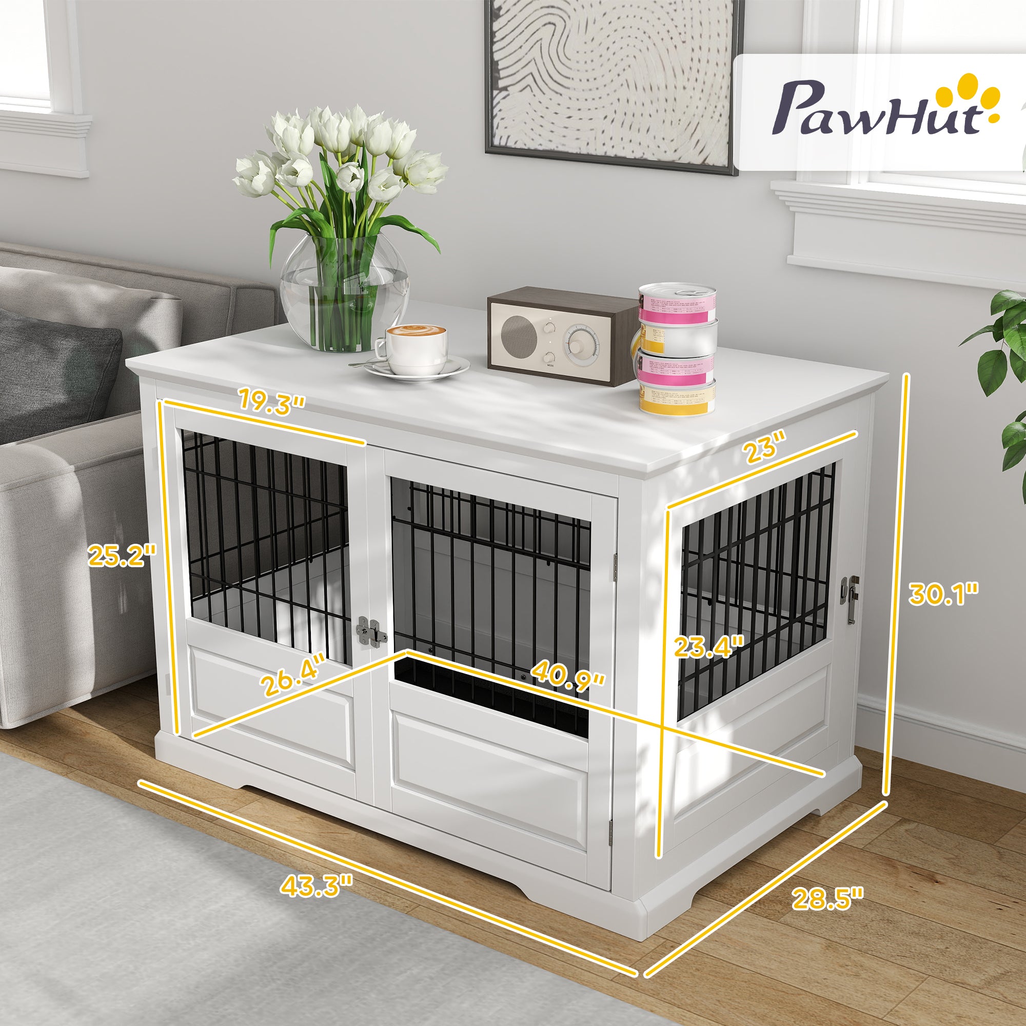 pawhut-niche-caisse-meuble-pour-chien-xl-3-portes-avec-plateau-blanc image 6