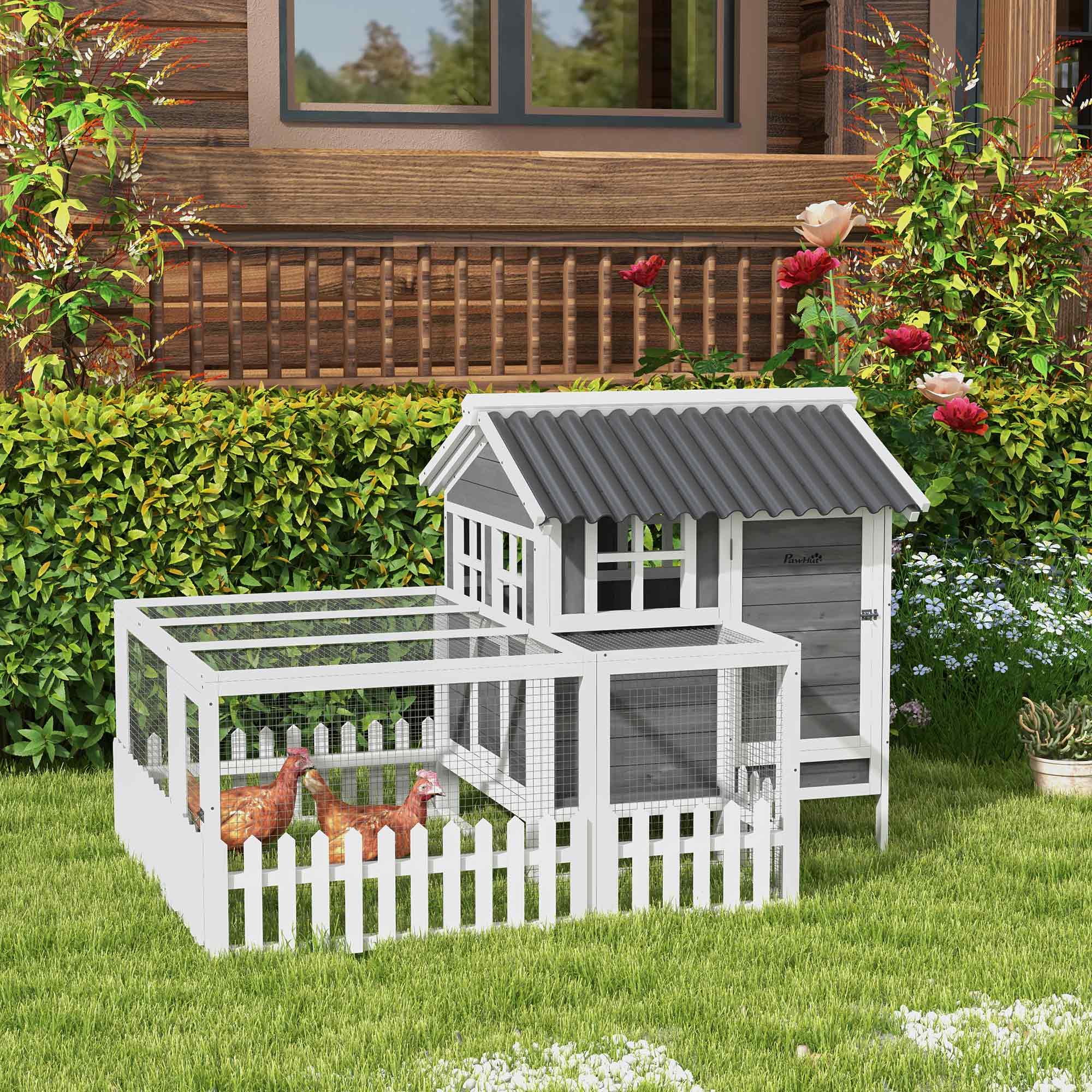 pawhut-poulailler-avec-enclos-pondoir-et-cl-ture-pour-1-2-poules-gris image 4