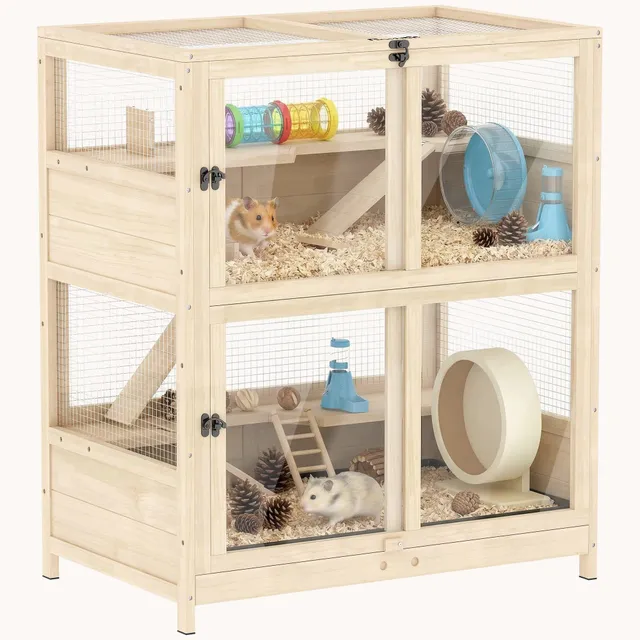 pawhut-cage-hamster-bois-4-niveaux-33-x-21-x-36-avec-toit-grillag image 1