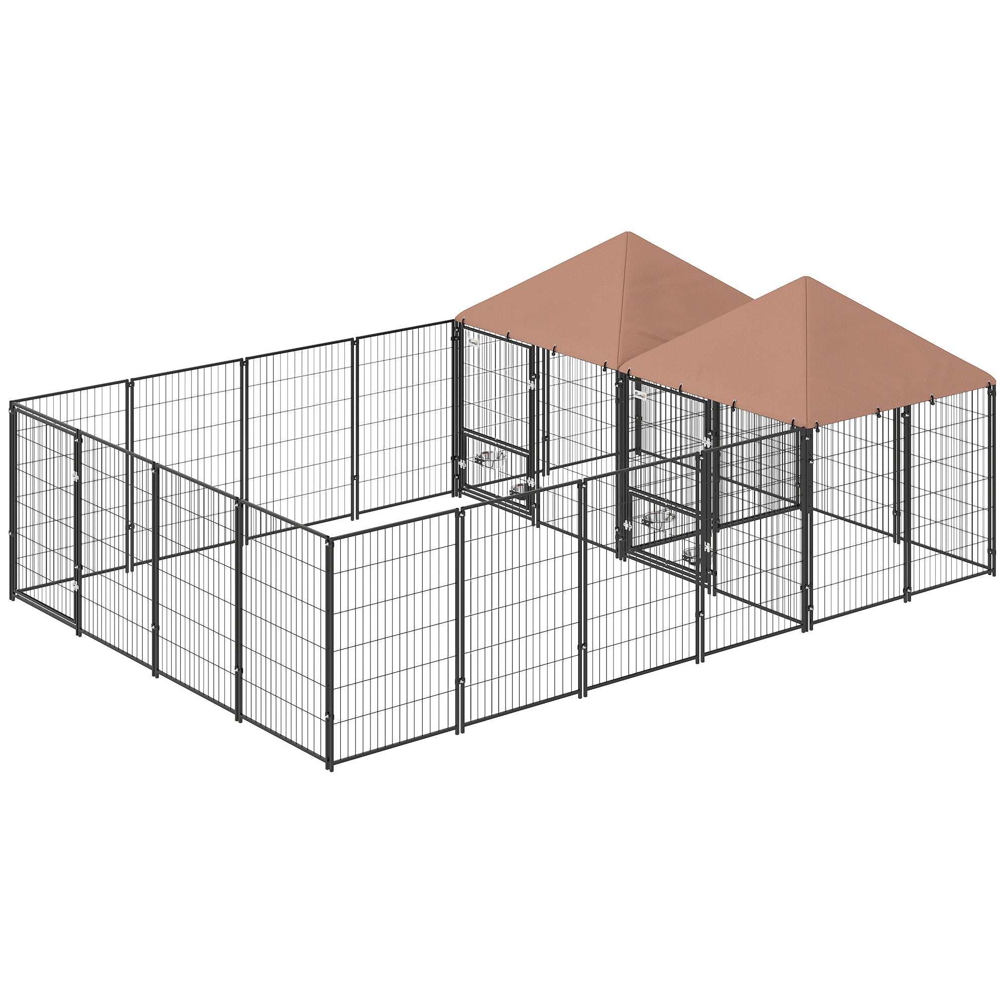 pawhut-chenil-ext-rieur-pour-chien-2-niches-avec-gamelles-et-toit-imperm-able-ma image 2