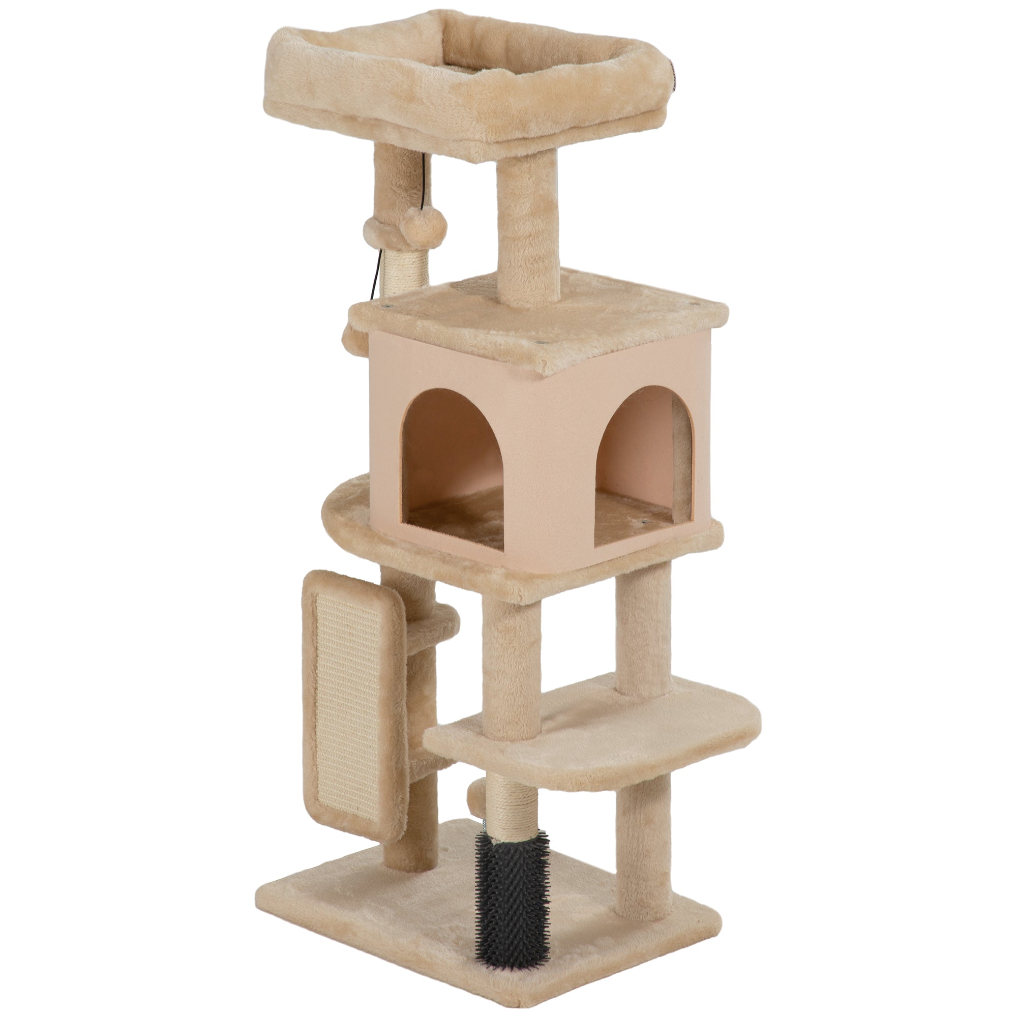 pawhut-arbre-chat-104-cm-avec-niche-couchage-griffoirs-et-brosse-beige image 2