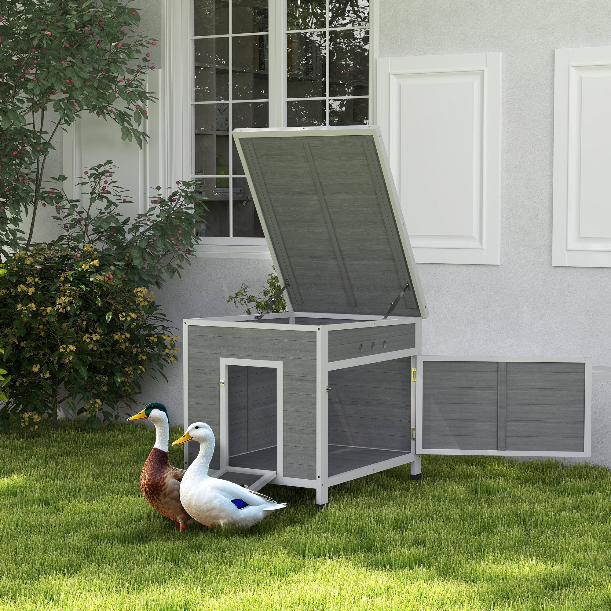 pawhut-maison-canards-bois-2-4-canards-double-porte-gris-clair image 4